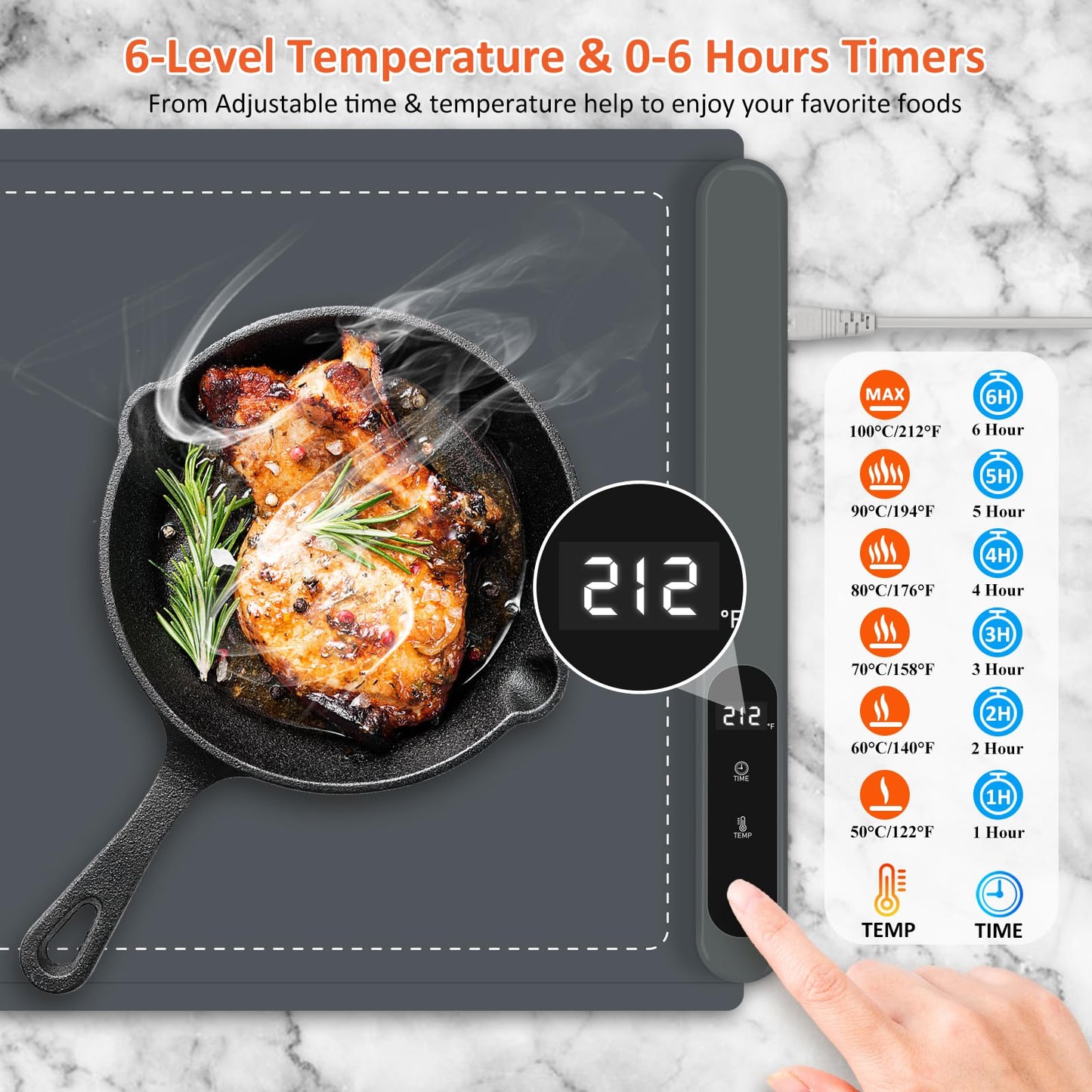 OcePor Warming Mat for Food,(XXL 36"x16") Electric Warming Tray,Extra Large Food Warmer Mat,Warming Pads for Food,Portable Heating Mat for Buffet,Parties,Buffets Party (Gray + Heat Insulation Pad)
