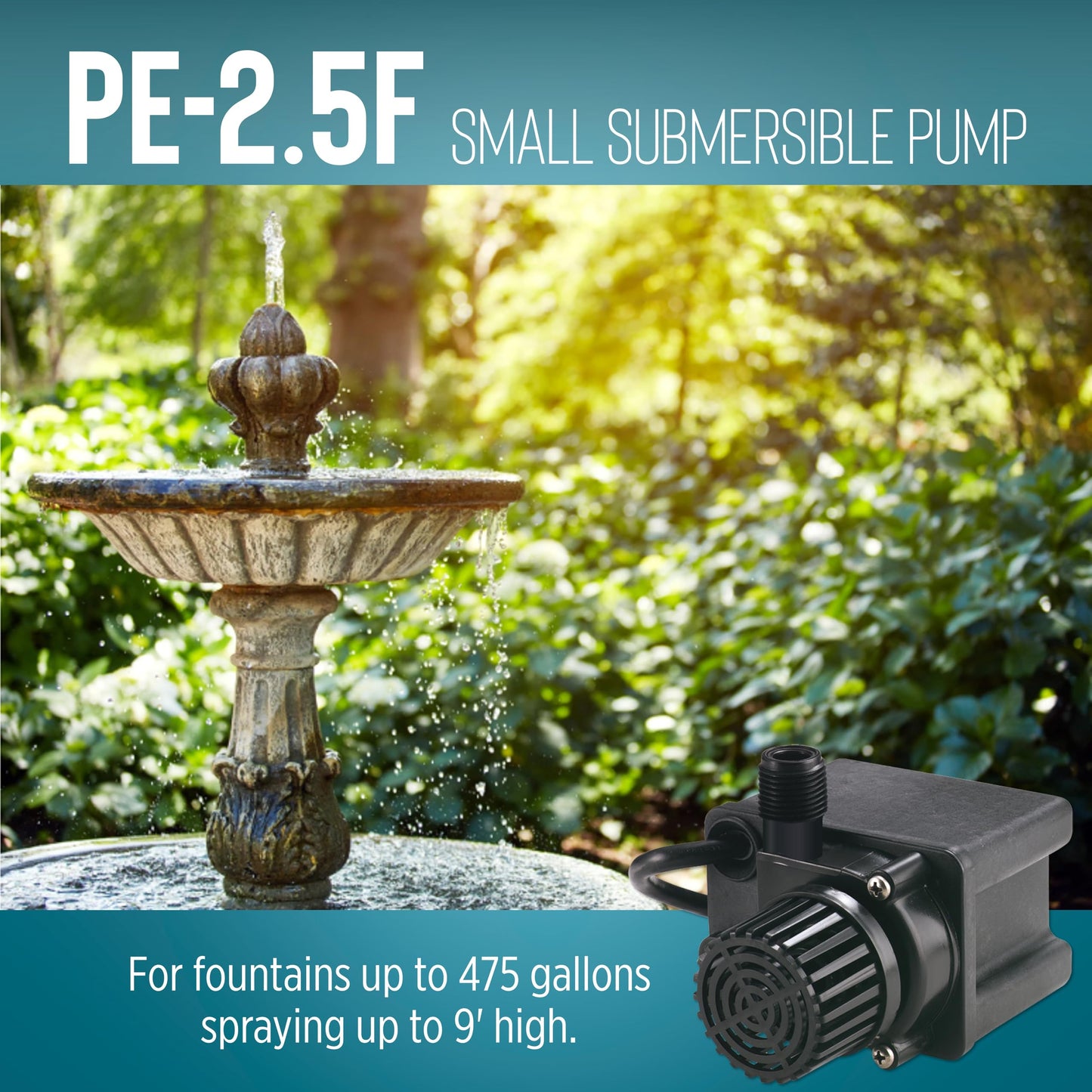 Little Giant PE-2.5F 115 Volt, 1/28 HP, 475 GPH Small Submersible Direct Drive Pump with 6-Ft. Cord, Black, 518600