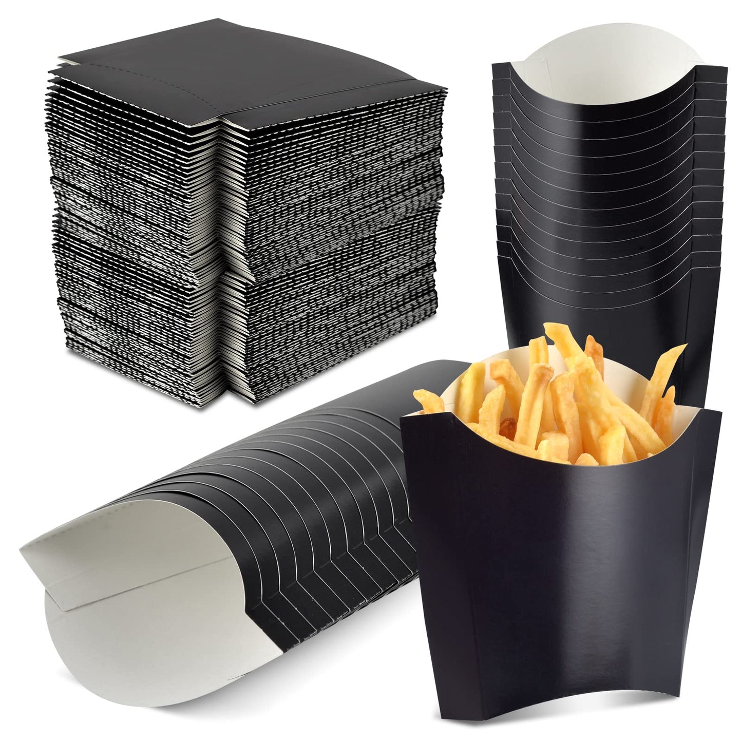 100 Pack 4oz Black French Fry Containers - Small French Fry Box Holder Disposable Charcuterie Cups - Kraft Paper Takeout Boxes for Wedding Birthday Carnival Individual Party Point