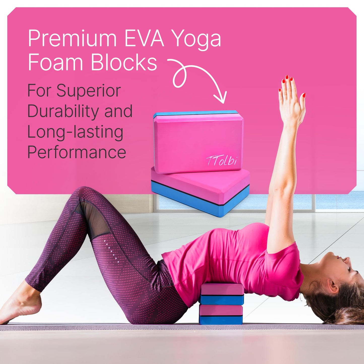 Yoga Blocks 2 Pack with Strap & Guide – Non-Slip EVA Foam Pilates Blocks for Home Workouts, Dance, Ballet, Gymnastics & Stretching Exercise | Ideal Dancer Gifts