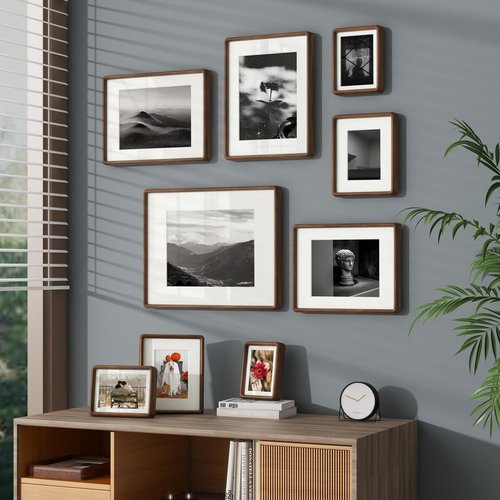 FLYJOE 11x14 Picture Frame, Natural Solid Walnut Wood Photo Frame with HD Tempered Glass, Rounded Corner Wooden Frame 11 x 14 Matted to 8x10, Horizontal or Vertical Wall Mounting