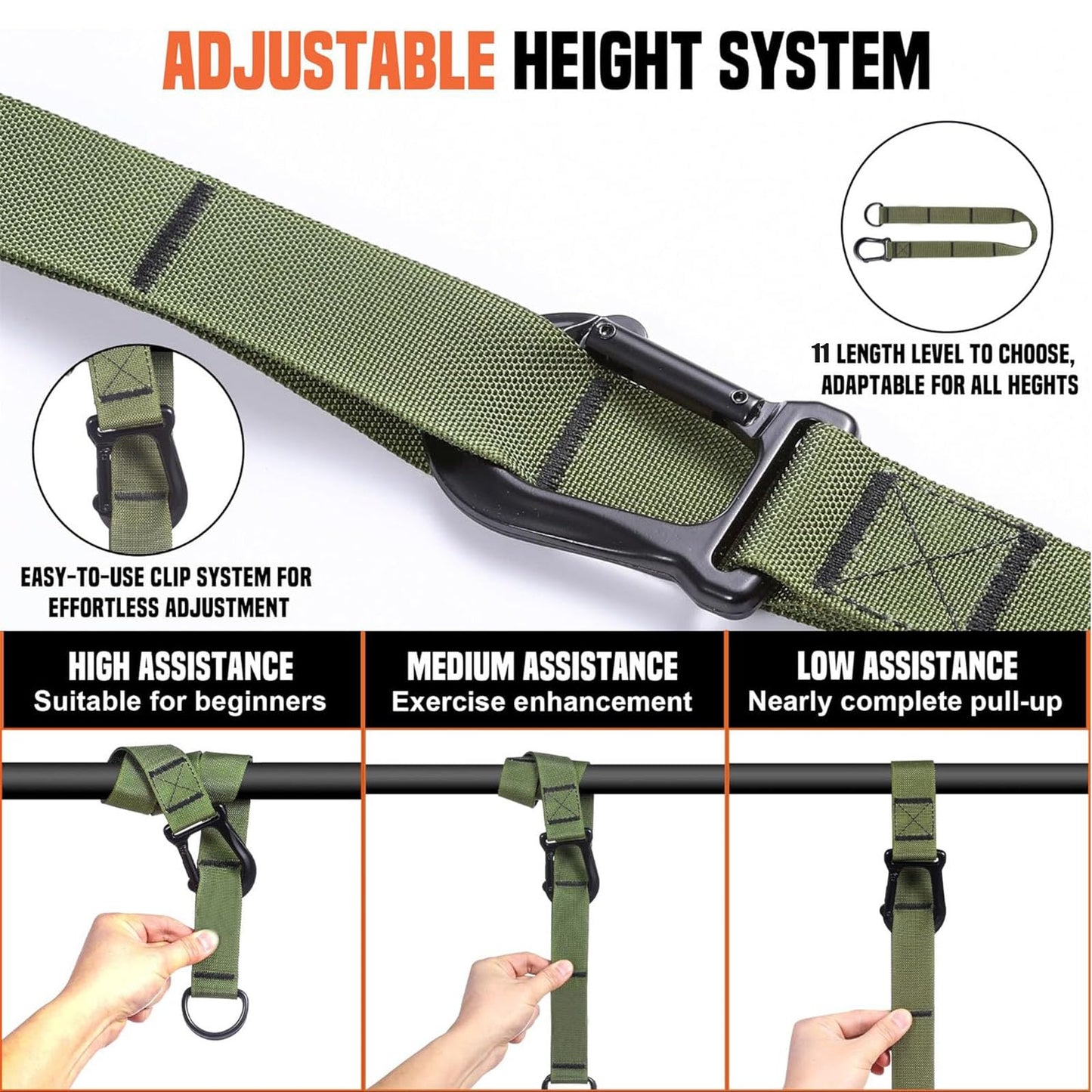 Pull Up Assistance Bands Set,Adjustable Heavy Duty Pull Up Assist Workout Bands for Men, Women, and Seniors,Resistance Bands for Pull Ups,Pull Up Bar Accessories (Army Green)