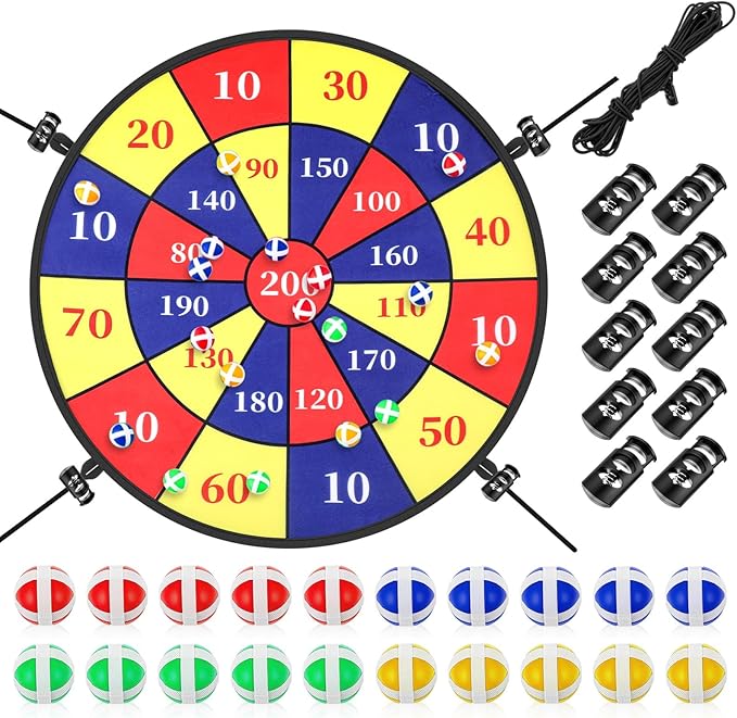 29" Dart Board Game Trampoline Accessories, Toss Game Dartboard with 20 Sticky Balls, Indoor & Outdoor Trampoline, Sport Fun Party Play Toys for Birthday Gifts