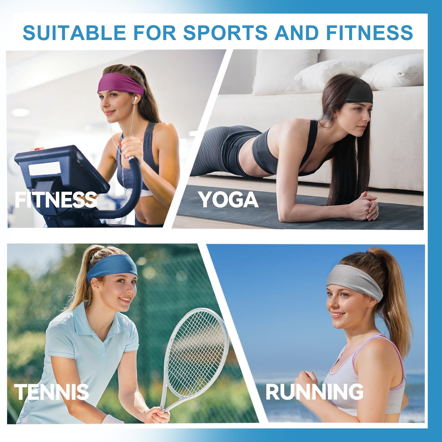 Sukeen Cooling Headbands for Women 4 Pack, Instant Cooling, Moisture Wicking Non-Slip Sweatbands for Women, Elastic Sweat Bands Headbands for Running Yoga Gym Athletic Sports Workouts, Black