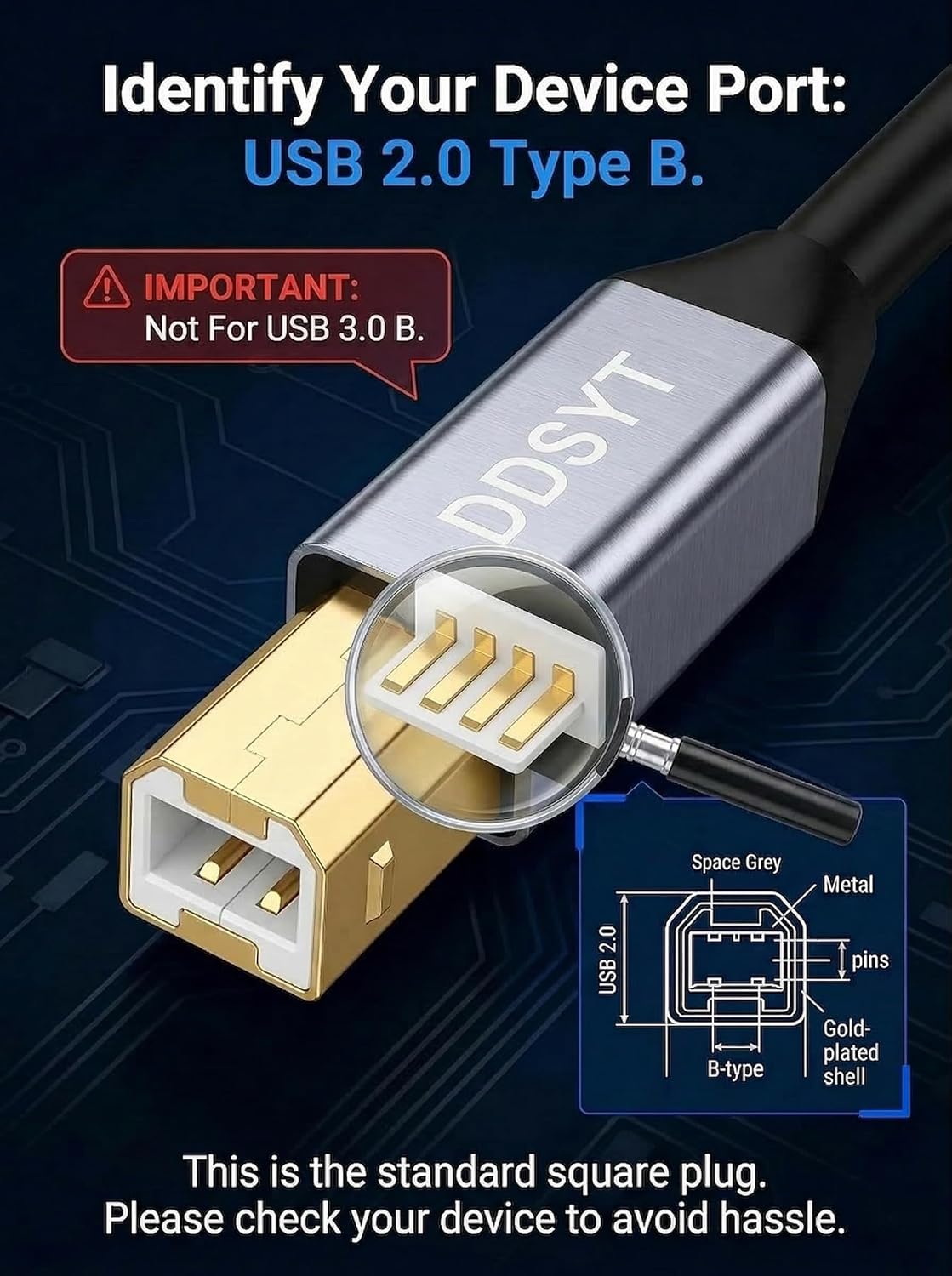 DDSYT 20 2.0 Setup FT USB Printer Cable Gold Plated USB A to B Cord for Long Distance Home Office Compatible with HP