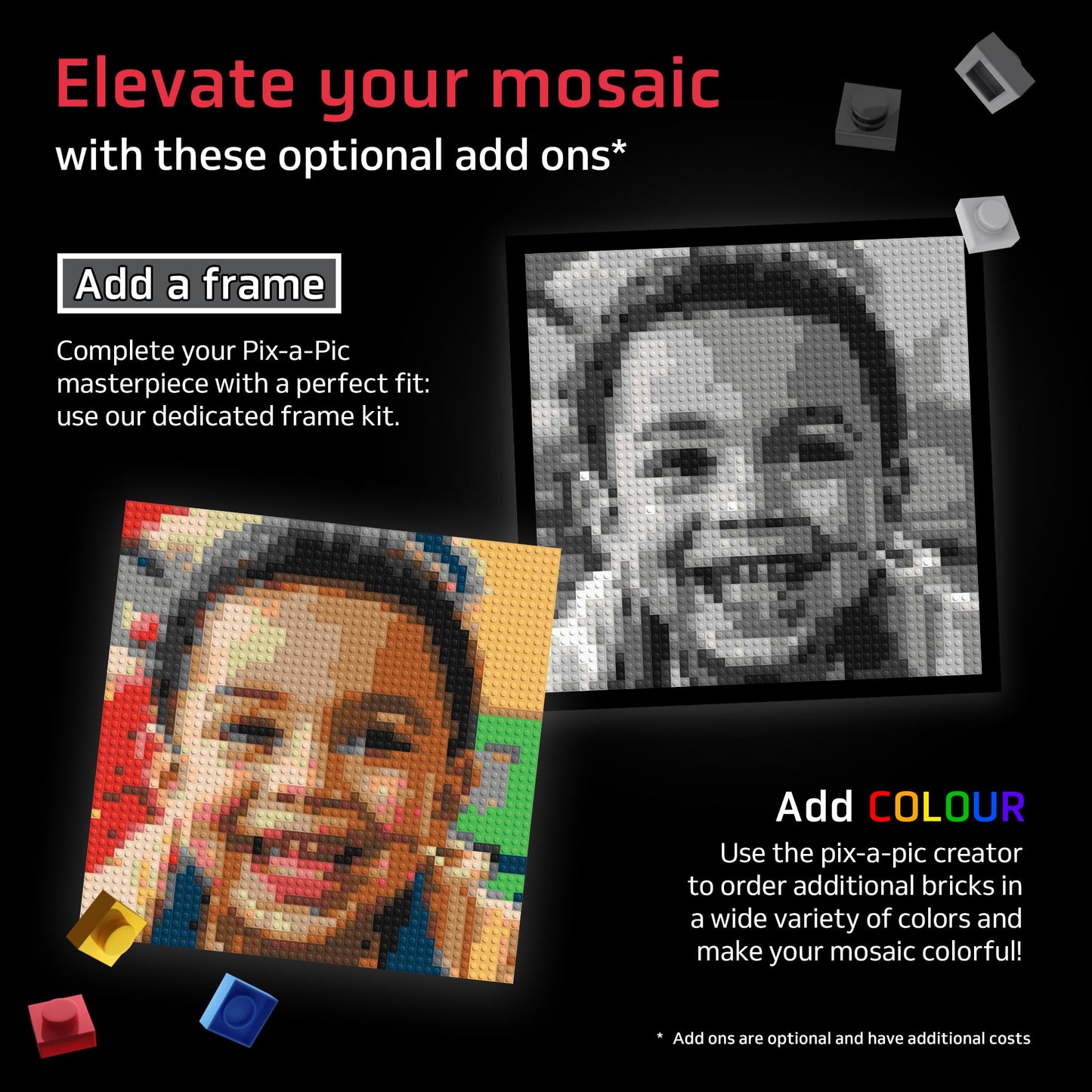 BRICK ME Pix-a-Pic Mosaic Kit, 4900 Bricks (15.1″ × 15.1″) | DIY Pixel Photo Mosaic with Shades of Gray, Black & White | Includes 4 Baseplates, Connector & Brick Separator