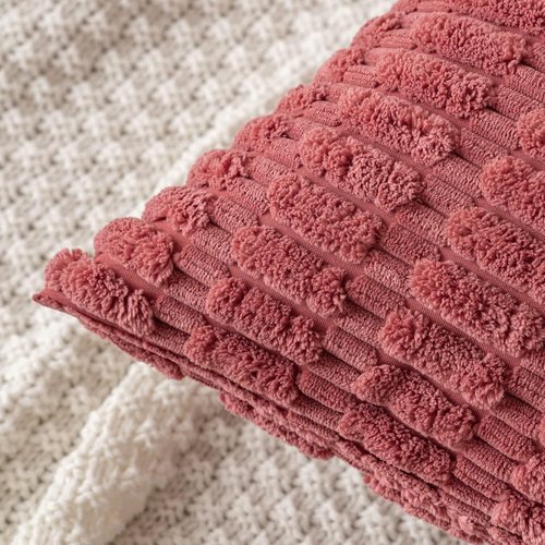 MIULEE Corduroy Throw Pillow Covers - Soft Boho Striped Design | 20x20 Inch Cranberry Red for Modern Home Decor