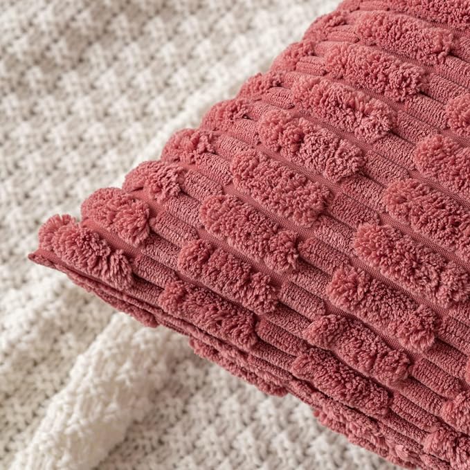 MIULEE Pack of 2 Corduroy Decorative Throw Pillow Covers 20x20 Inch Soft Boho Striped Pillow Covers Modern Farmhouse Home Decor for Sofa Living Room Couch Bed Cranberry Red