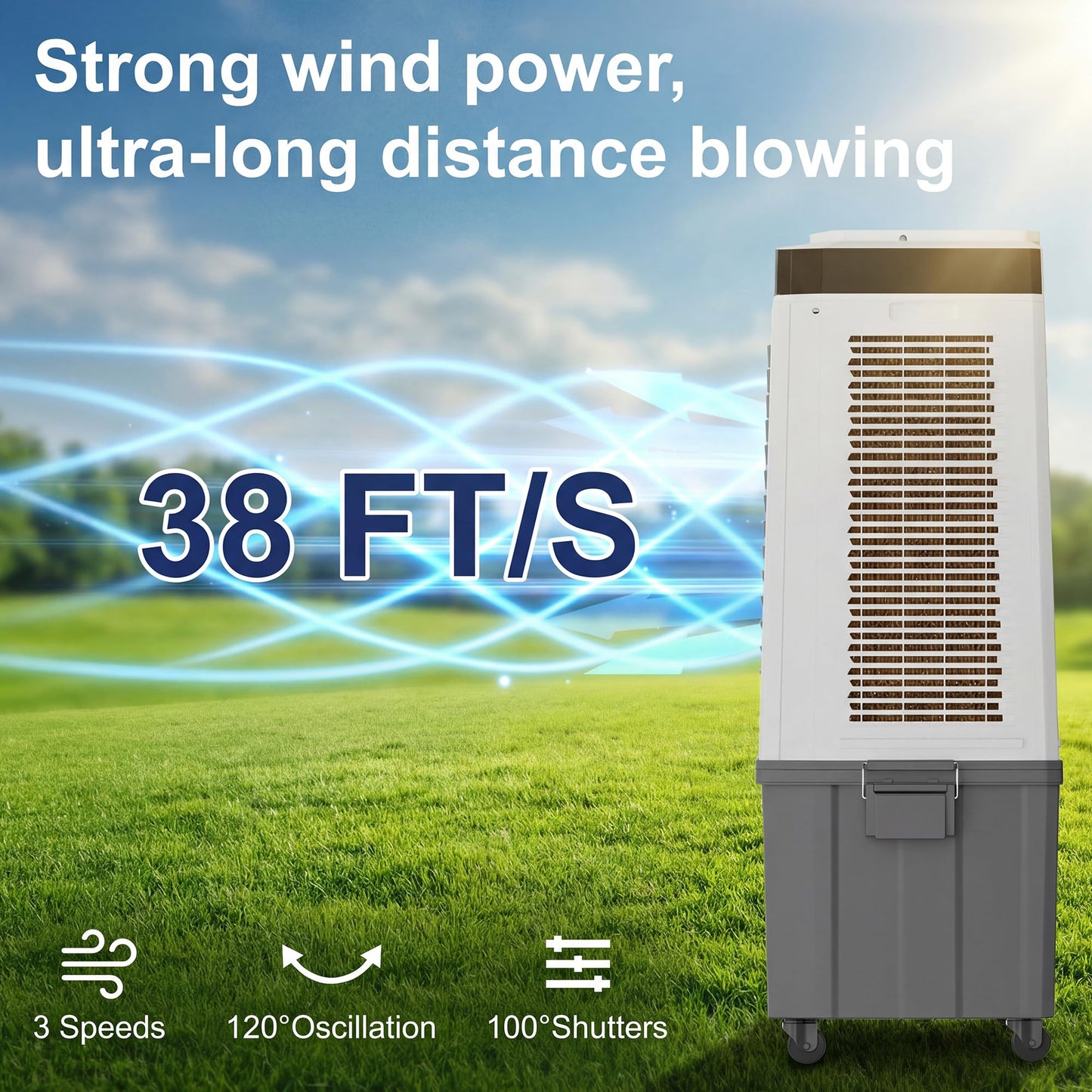 AKIRES 45" Large Swamp Cooler,5100 CFM Evaporative Air Cooler,16.5 Gal Water Tank Portable Air Cooler,120°Oscillation with Remote Control,12H Timer,3 Modes & Wind Speeds for Outdoor Indoor Use,Black