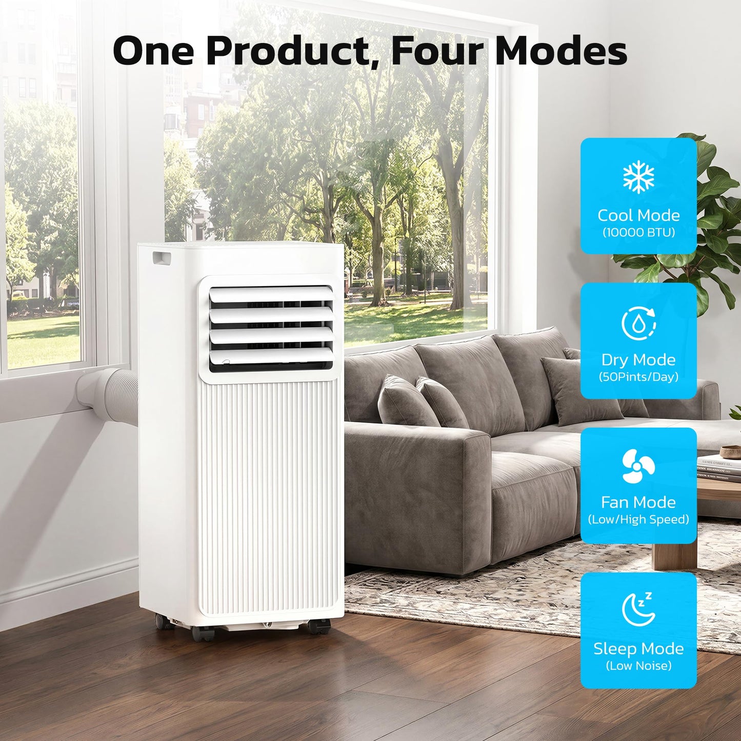 10000 BTU Portable Air Conditioners for Rooms up to 550 Sq Ft, 4 Modes Portable AC Unit with Remote Control & 24H Timer, Cool/Fan/Dry/Sleep, Installation Kits & Energy Saving for Bedroom, Apartments
