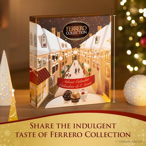 Ferrero Collection Advent Calendar 2022 - Premium Gourmet Assorted Chocolates | 9.5 oz, 25 Count, Gold