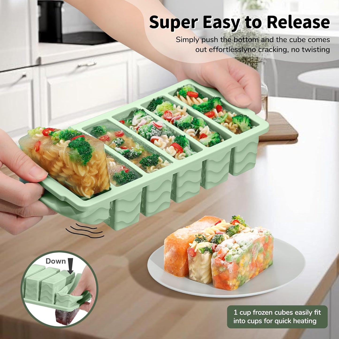 Skiennix Silicone Freezer Trays - 2-Pack with Lid for Meal Prep | 2 Large 2-Cup & 6 Small 1/2-Cup