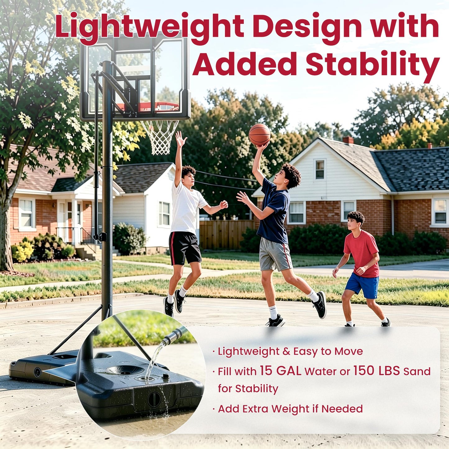 Feelwin Basketball Hoop for Kids Youth Adults, Portable Adjustable Height Basketball Goal with Wheels for Driveway Backyard Outdoor Play