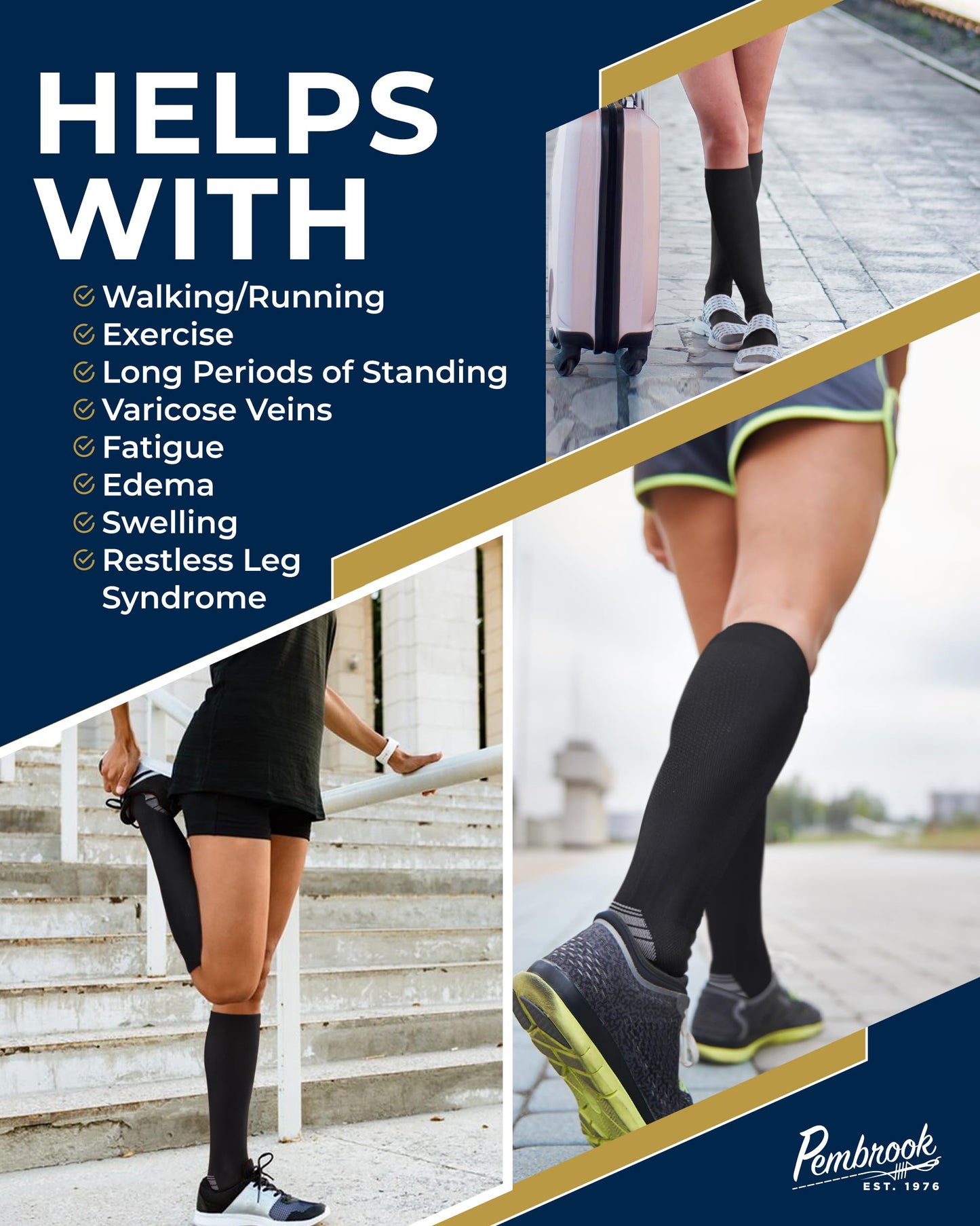 Pembrook 3 Pairs Compression Socks Men 20-30 mmhg - Men's Compression Socks, Medical