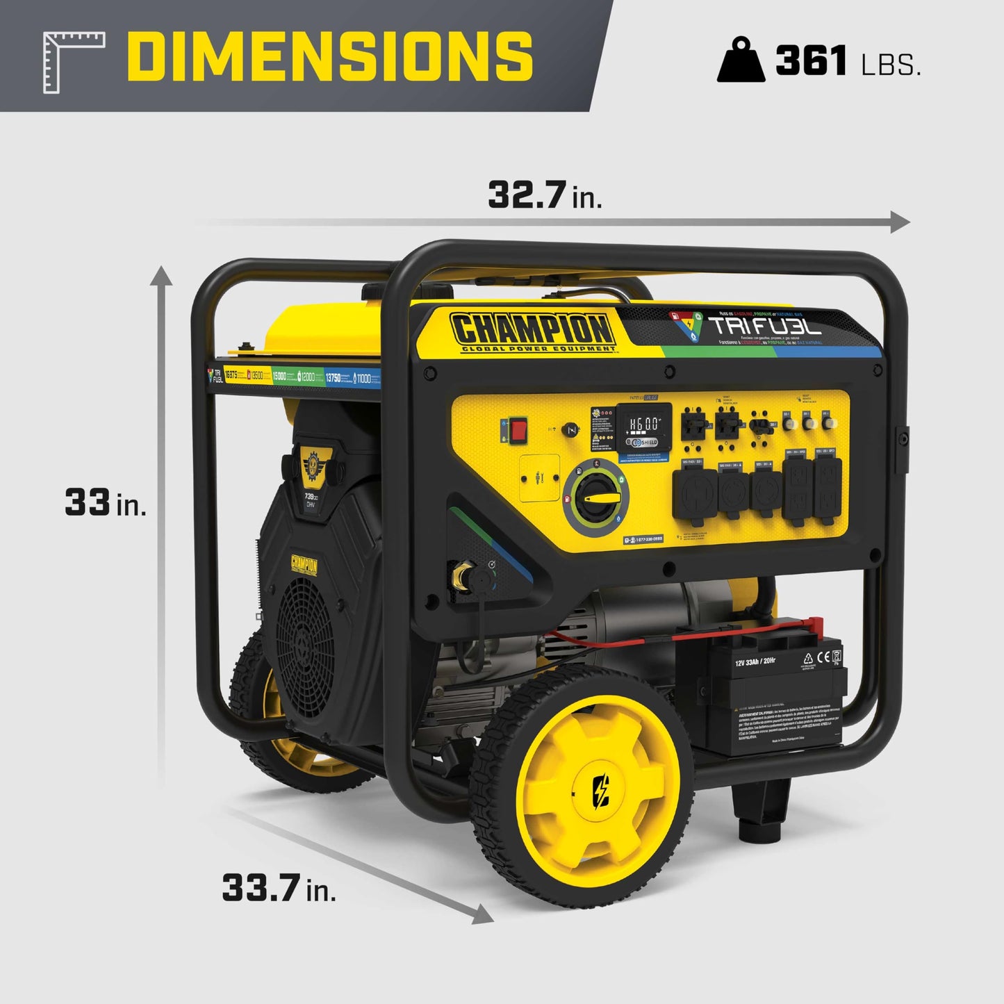 Champion Power Equipment 16,875-Watt Electric Start Tri Fuel Home Backup Portable Generator, Free 3-Year Warranty