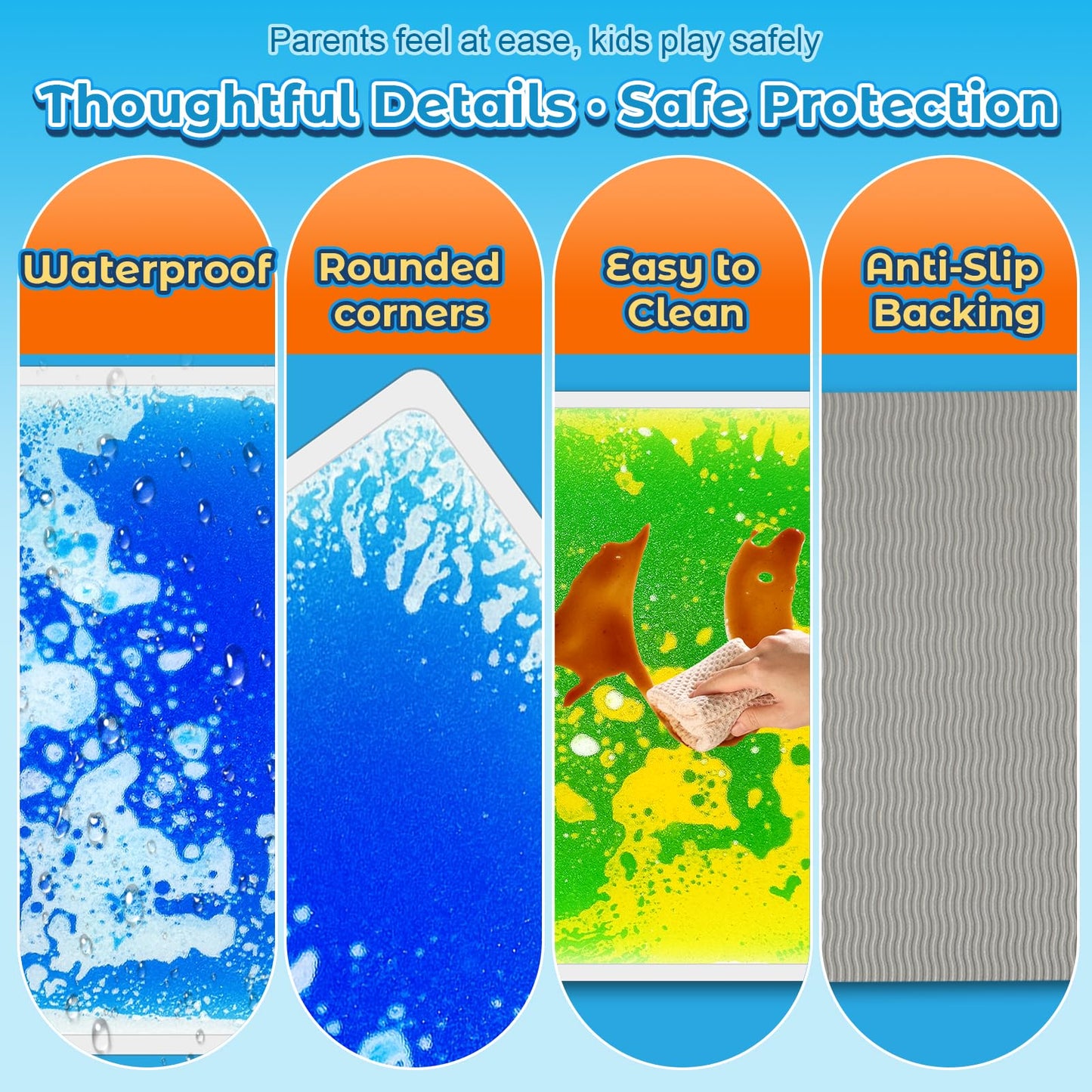 Toddler Sensory Liquid Floor Mats - 6-Piece Liquid Play Mat Pack, 12" x 12" Square Sensory Puzzle Mats for Autism, Lava Brick Dance Step Mats, Montessori Gross Motion Toys for Preschool Classrooms