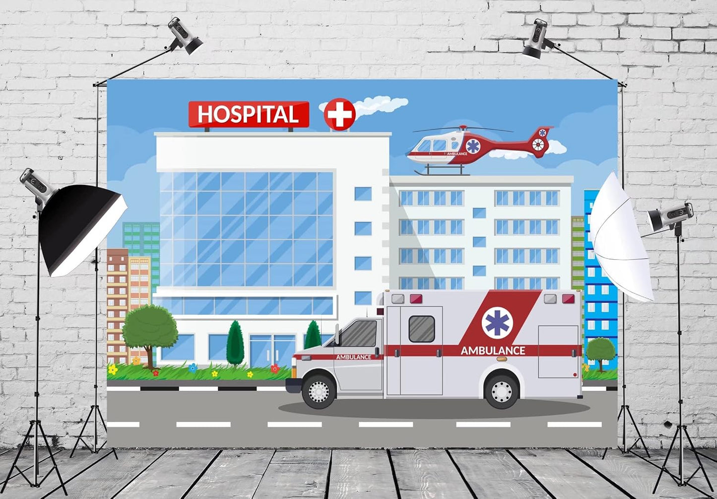 Loccor 6x4ft Fabric Hospital Backdrop for Nurse Graduation Ambulance Medical Photography Background Paramedic
