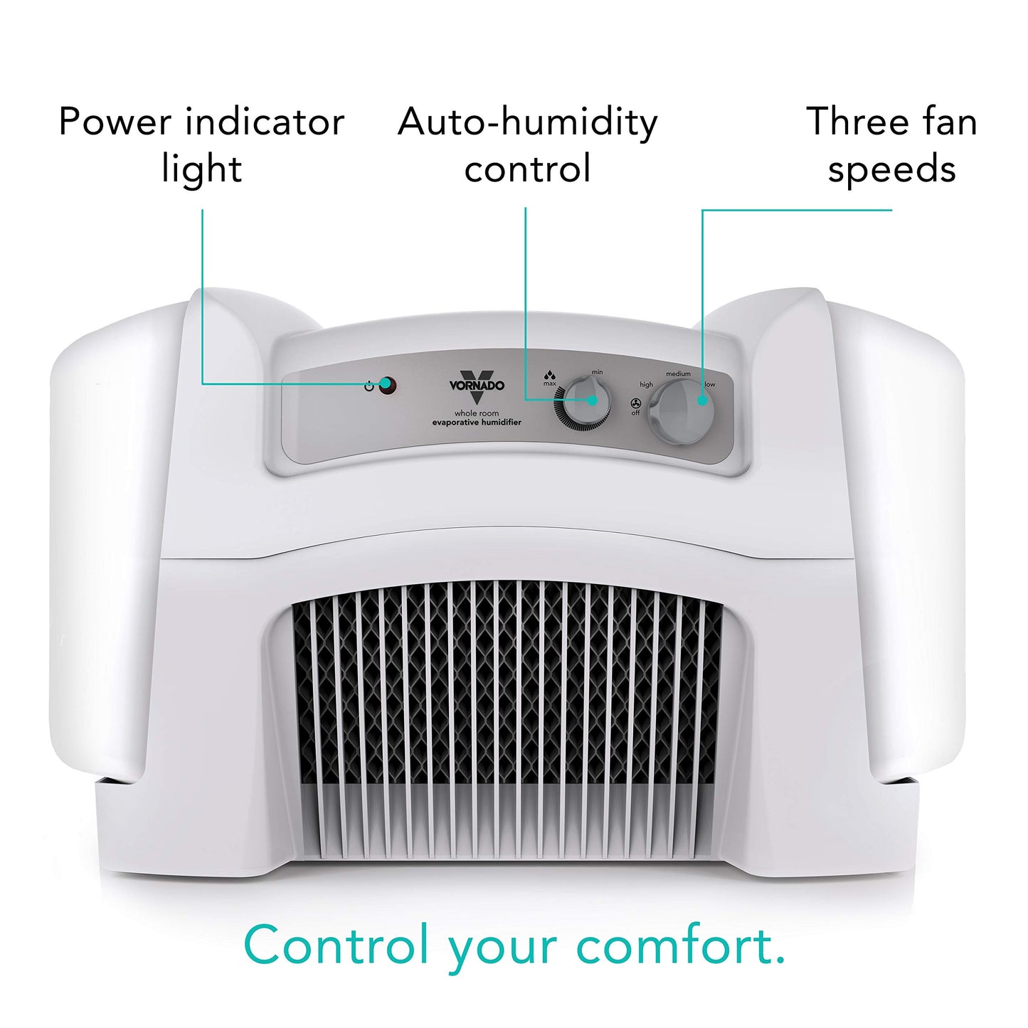 Vornado Evap40 Evaporative Humidifier with Adjustable Humidistat, 4-Gallon Capacity for Large Room Coverage up to 1,000 sq ft, 3 Speed Settings, Easy to Clean Dual Tank