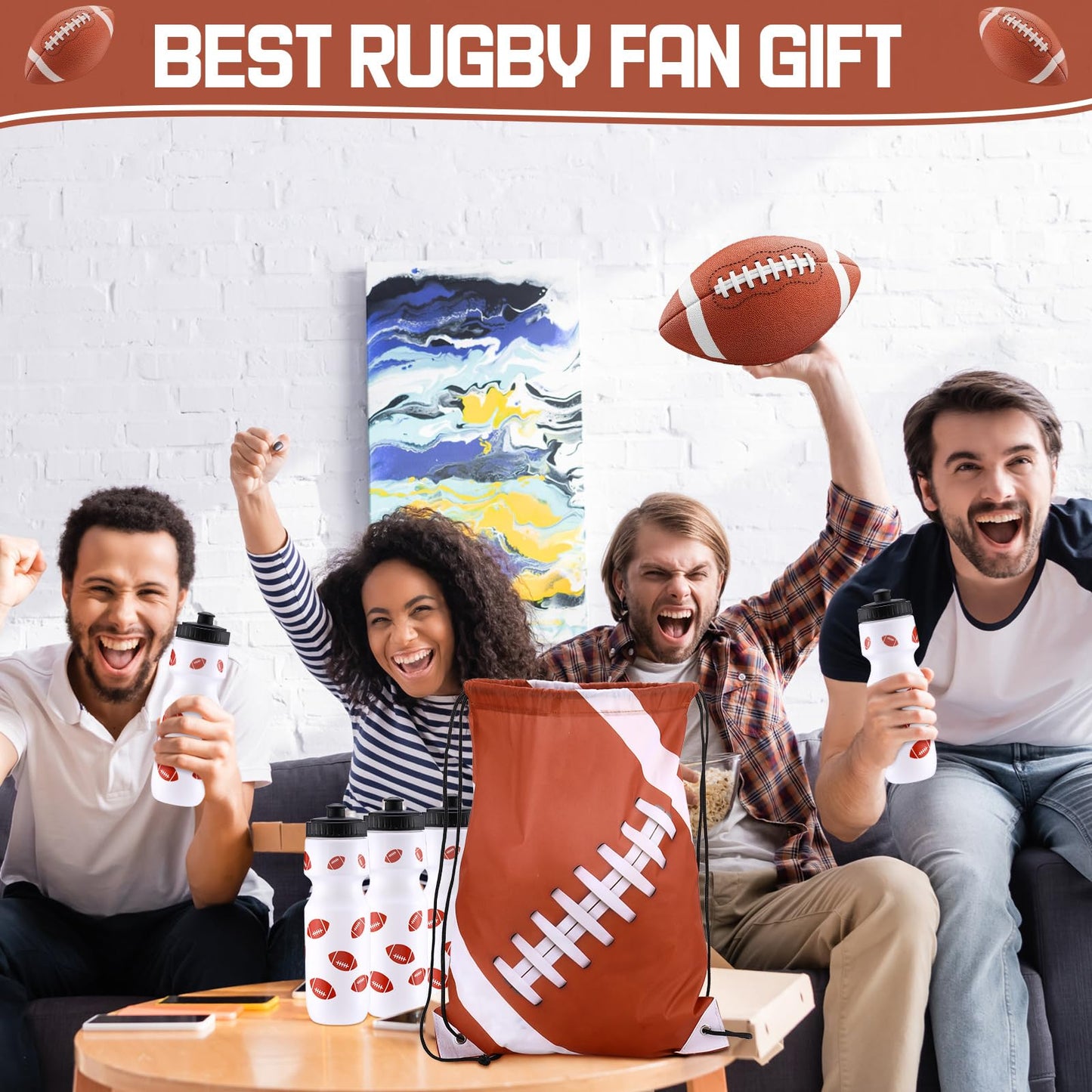 Talltalk 24 Pcs Football Party Favors 24 oz Water Bottle Gift for Football Team with Drawstring Bag Tumbler Cup Sports Themed Accessories for Event Gift Supplies