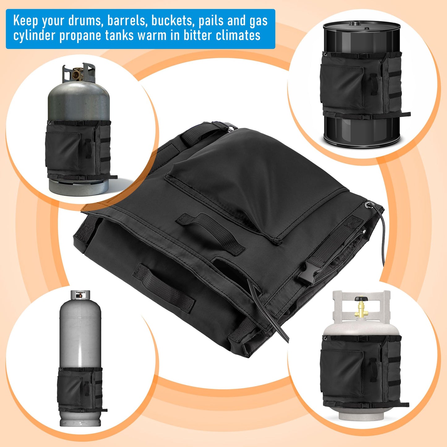 2 Pack Propane Tank Heater Blanket Gas LP Cylinder Tank Heater with Thermostat Controller Adjustment 41-122 °F and Timer Function, Propane Buckets Warmer Blanket Fit for 5-40LB Tanks (Black)