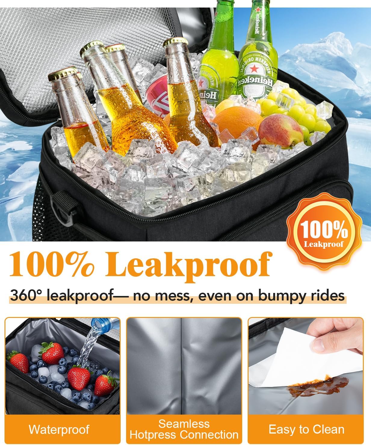 Skiennix Insulated Lunch Bag - 9L Leakproof Soft Cooler Tote with 5 Pockets | Black, Ideal for Work & Travel