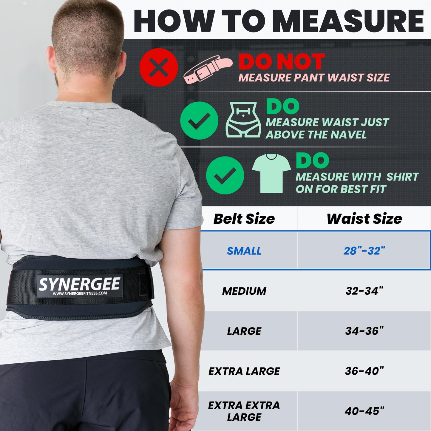 Synergee Weightlifting Belt 5” Padded Support for Squats Deadlifts Powerlifting & Cross Training - Small