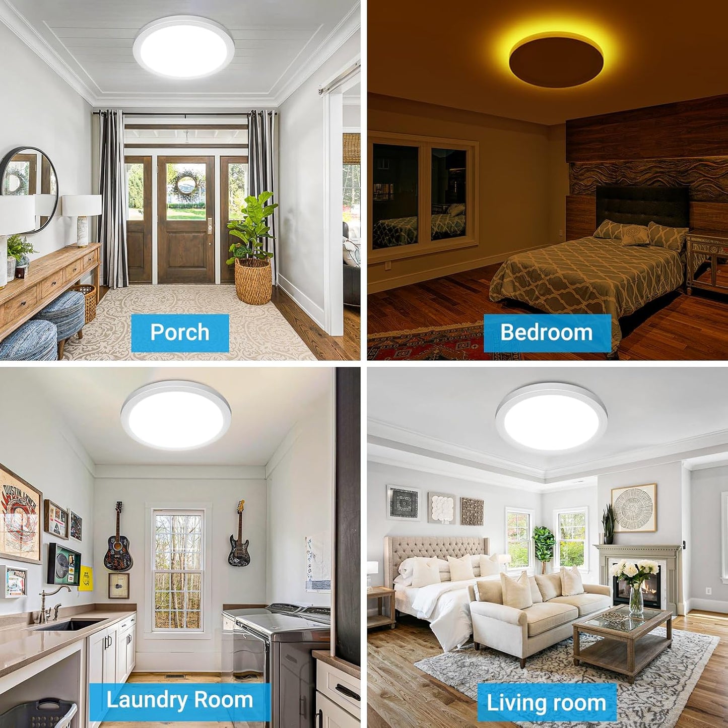 Skiennix 19-Inch LED Flush Mount Ceiling Light - 36W, 3960LM, Night Light Feature | Large Round White Fixture for Bedroom, Bathroom, Kitchen