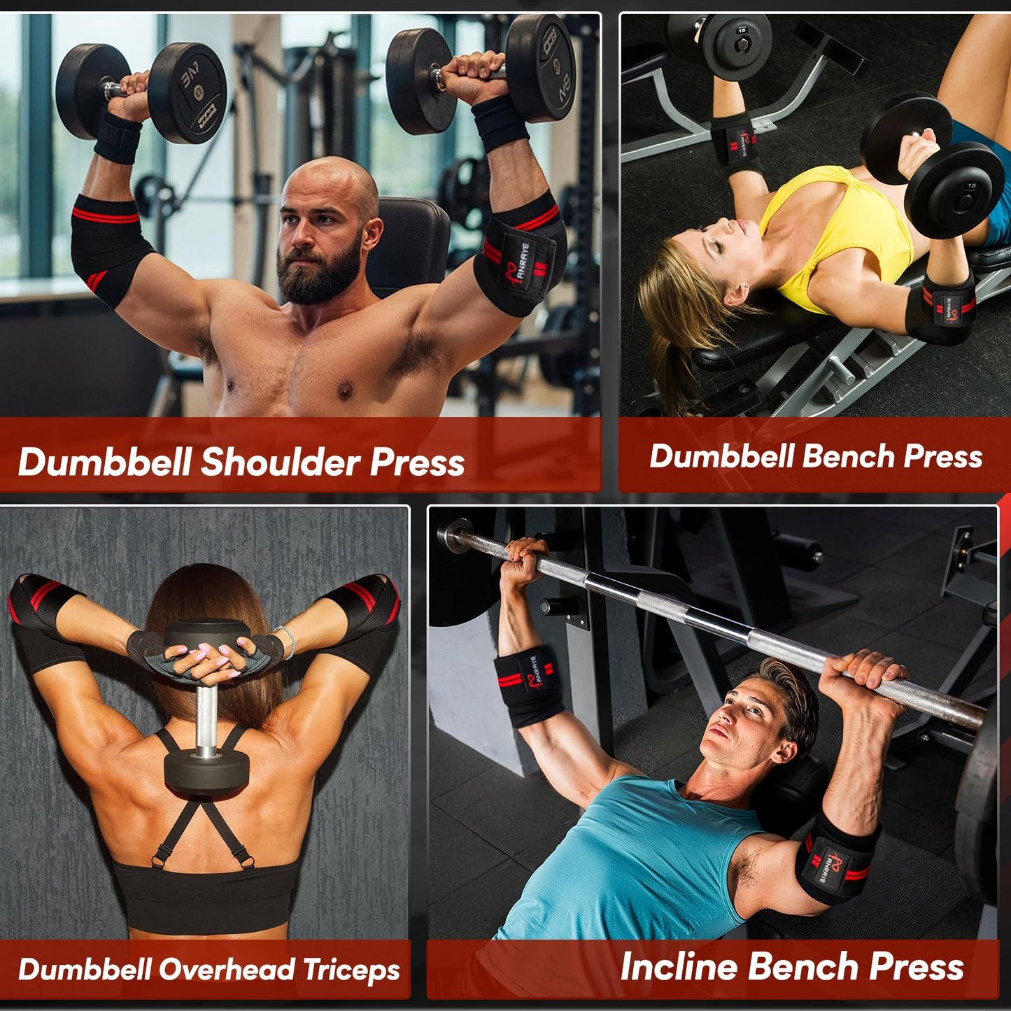 Anraye Elbow Wraps for Weightlifting - 47" Adjustable Compression Straps & Brace for Joint Support (1 Pair), Elbow Wraps Weight Lifting Men Women for Bench Press Powerlifting and Fitness Training