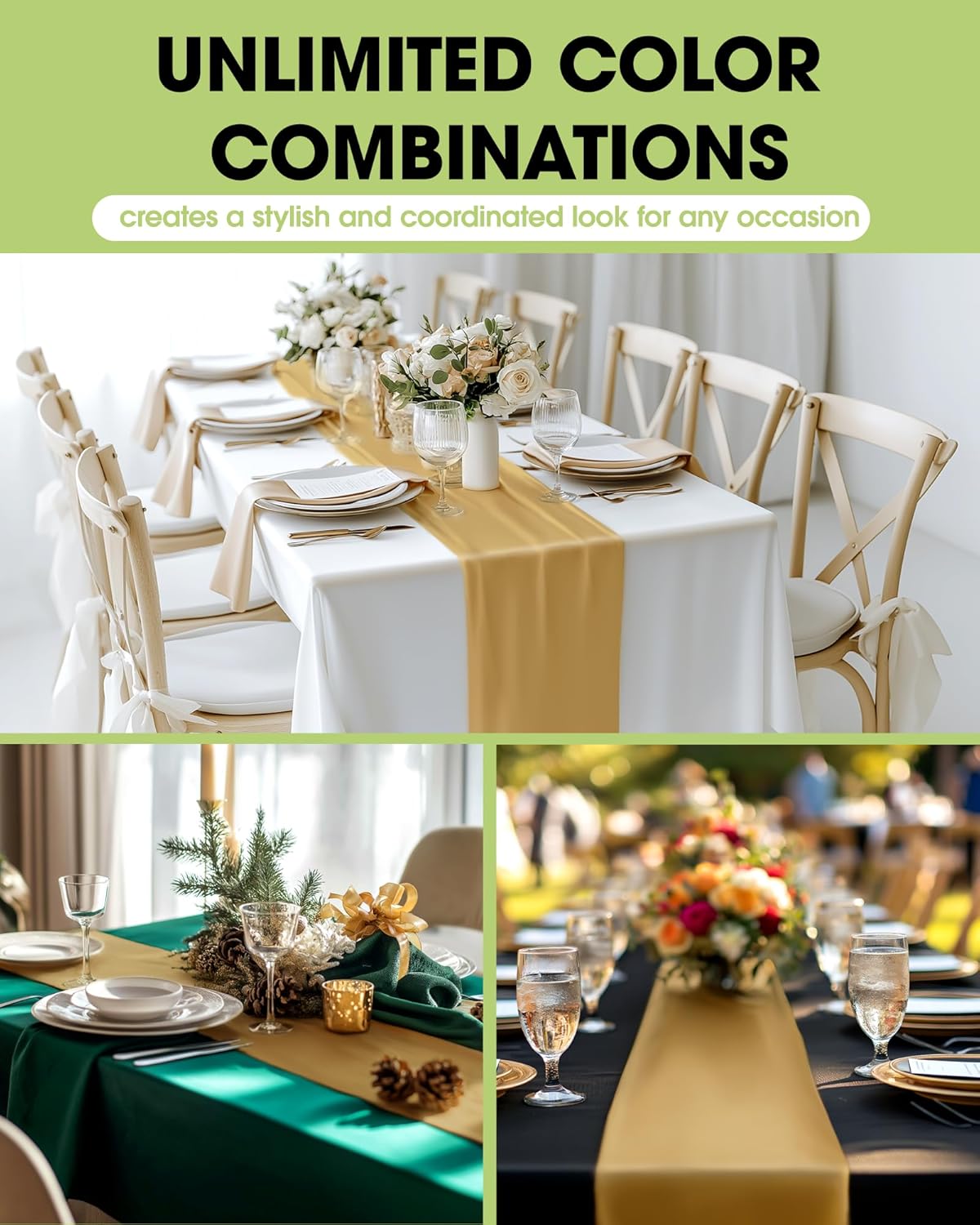 Pureegg Gold Plastic Table Runners - 10 Pack, 14'' x 108'' | Water-Resistant & Disposable for Weddings, Parties, and Home Decor