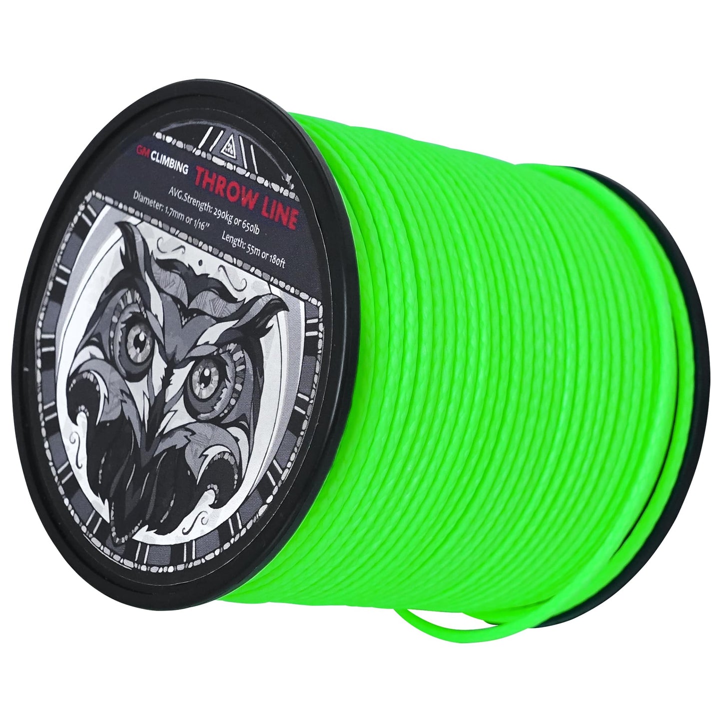 GM CLIMBING Throw Line 1.7mm 180Ft Roll Green UHMWPE Cord 650LBS High Strength for Tree Climbing Arborist Outdoor Utility Cord