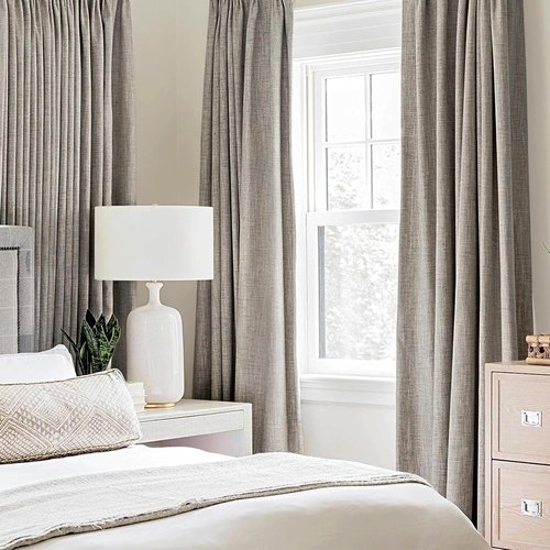 MIULEE 100% Blackout Linen Textured Curtains - Thermal Insulated Room Darkening Drapes | Warm Taupe, 52 x 84 Inch (2 Panels)
