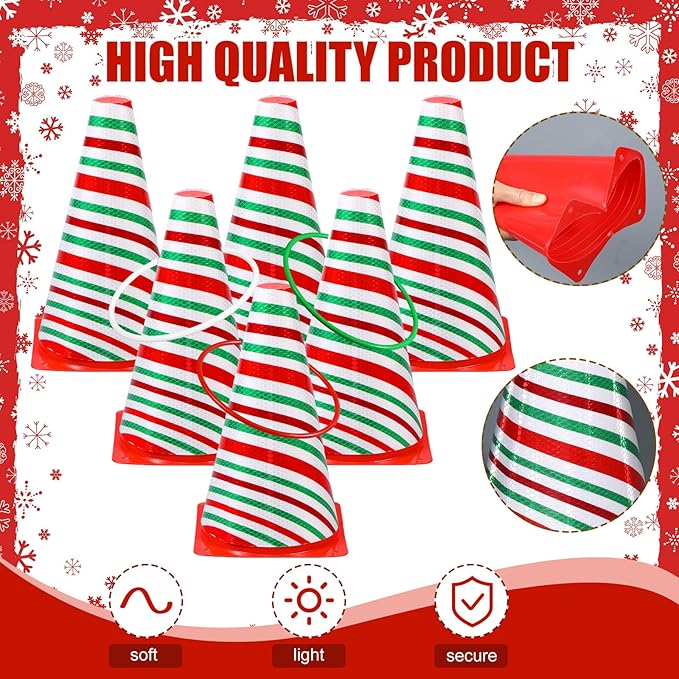 Leitee 6 Sets Candy Corn Ring Toss Game Plastic Cones Ring Toss Combo Set Mini Traffic Cones Toss Game for Sports Training Garden Backyard Outdoor Activities