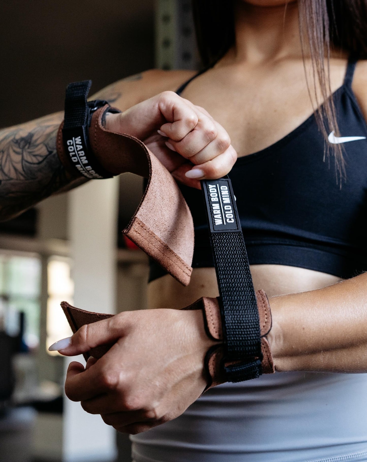 WARM BODY COLD MIND Leather Hand Grips - NO Holes for Weightlifting, Powerlifting, Gymnastics, Cross Training, Pull-Ups, Weight Lifting, Wrist and Palm Protection (Amber, S)