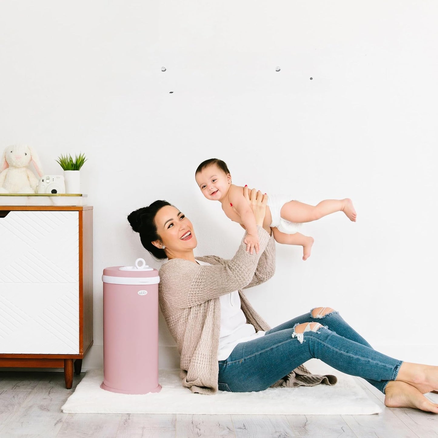 Ubbi Stainless Steel Diaper Pail - Odor Locking Design, No Special Bags Needed | Fig Blossom Color