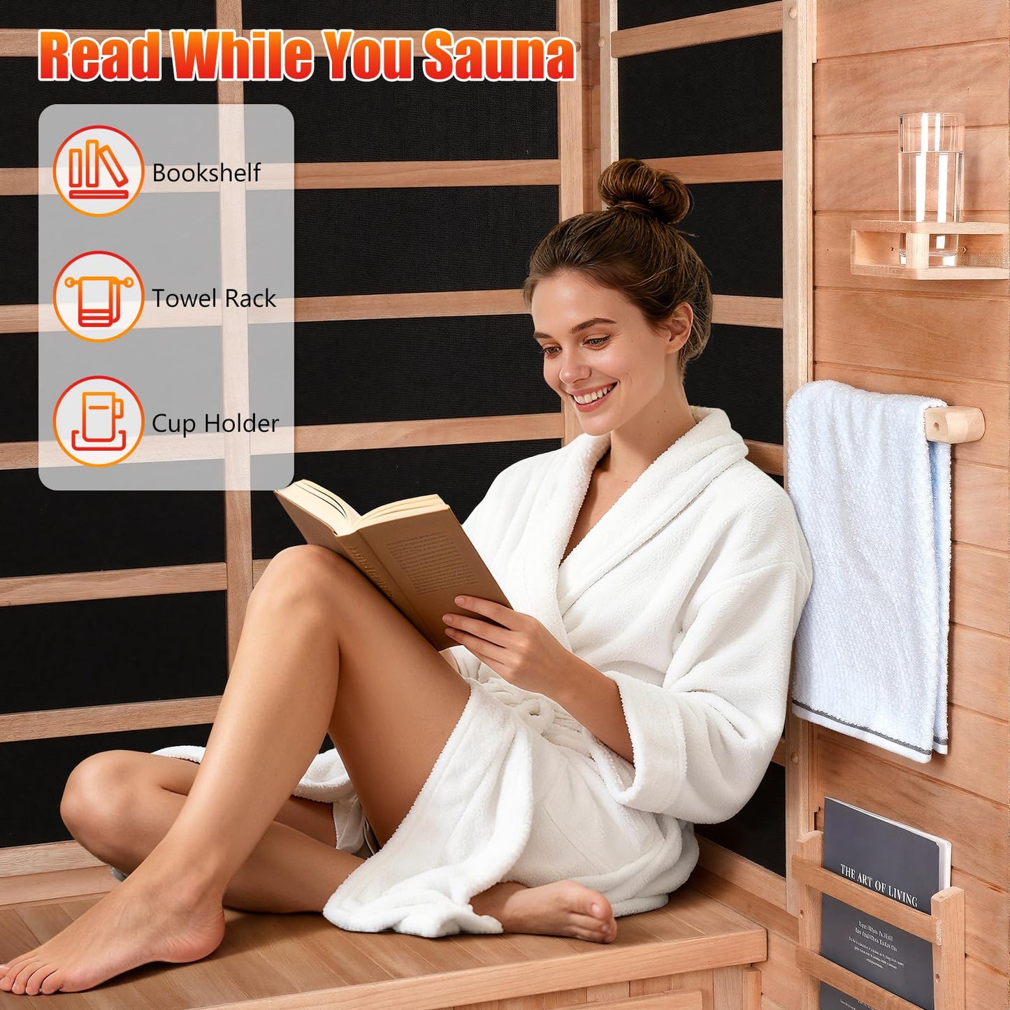 X-Vcak 1-2 Person Infrared Sauna, Dry Heat Sauna with Red Light Therapy, Bluetooth, Radio, 7-Color Therapy Light for Home, Indoor, Gym, Wellness Center, 40″ x 36″ x 73″, Brown
