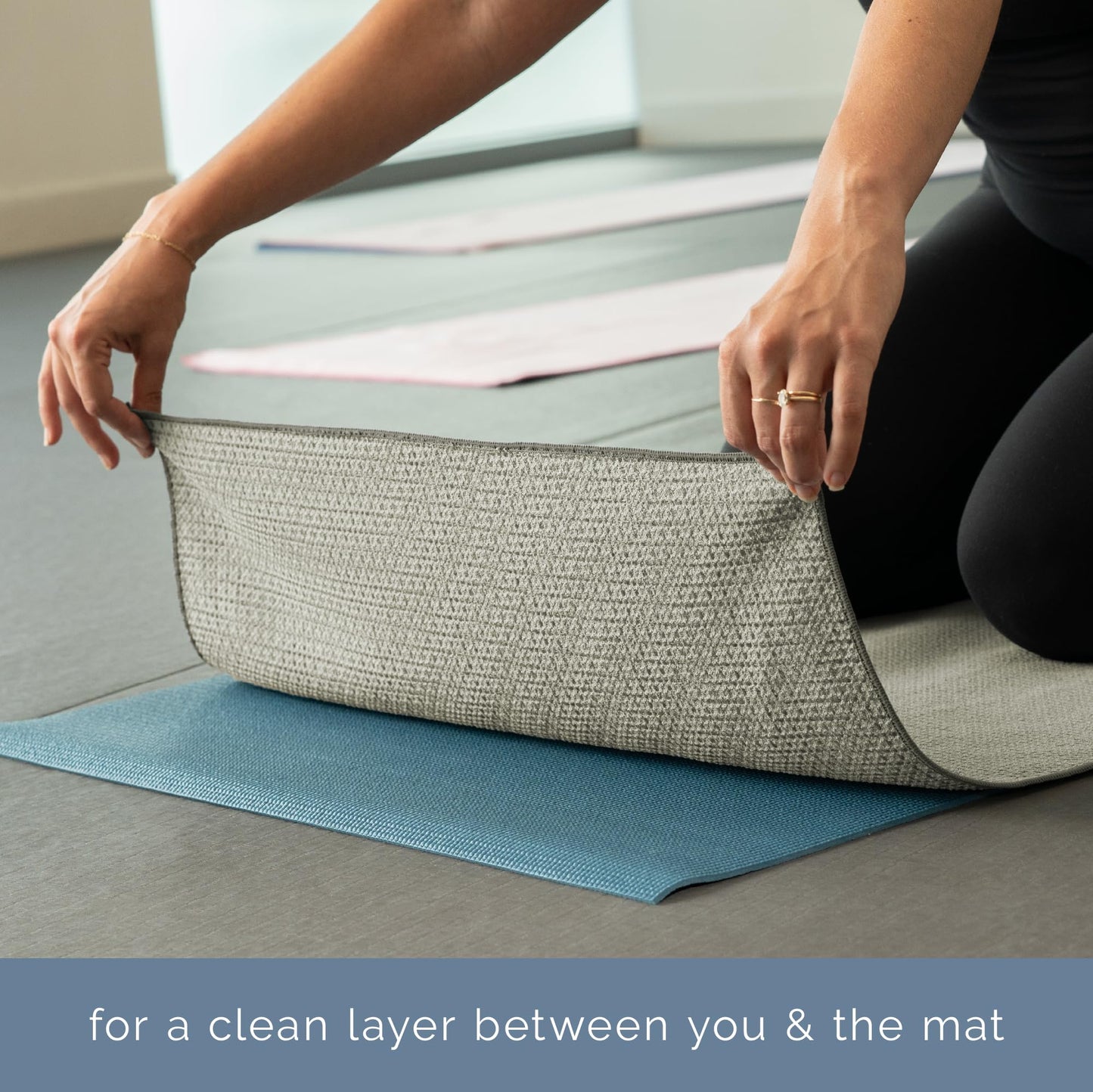 S&T INC. Yoga Mat Towel with Non-Slip Grip, Enhanced Silicone Grip, Soft and Absorbent for Gym, Pilates, and Hot Yoga Mat, 2 Pack, 24 inches x 72 inches, 340GSM, Pink and Grey