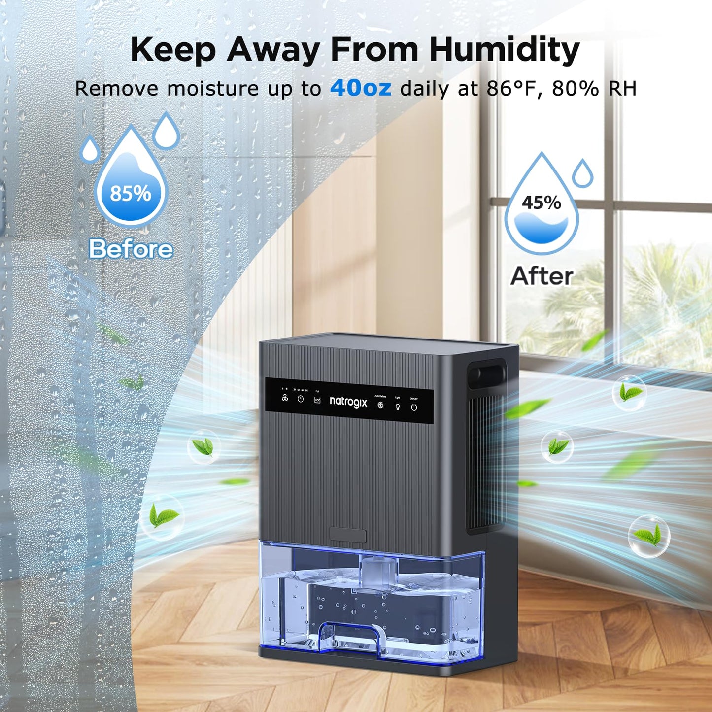 Dehumidifier, 106 OZ Water Tank Dehumidifiers for Home, 1000 sq.ft Quiet Dehumidifier for Basement Bathroom Bedroom RV with Auto Shut Off, Timer, Sleep Mode, 7 Color Light, Grey