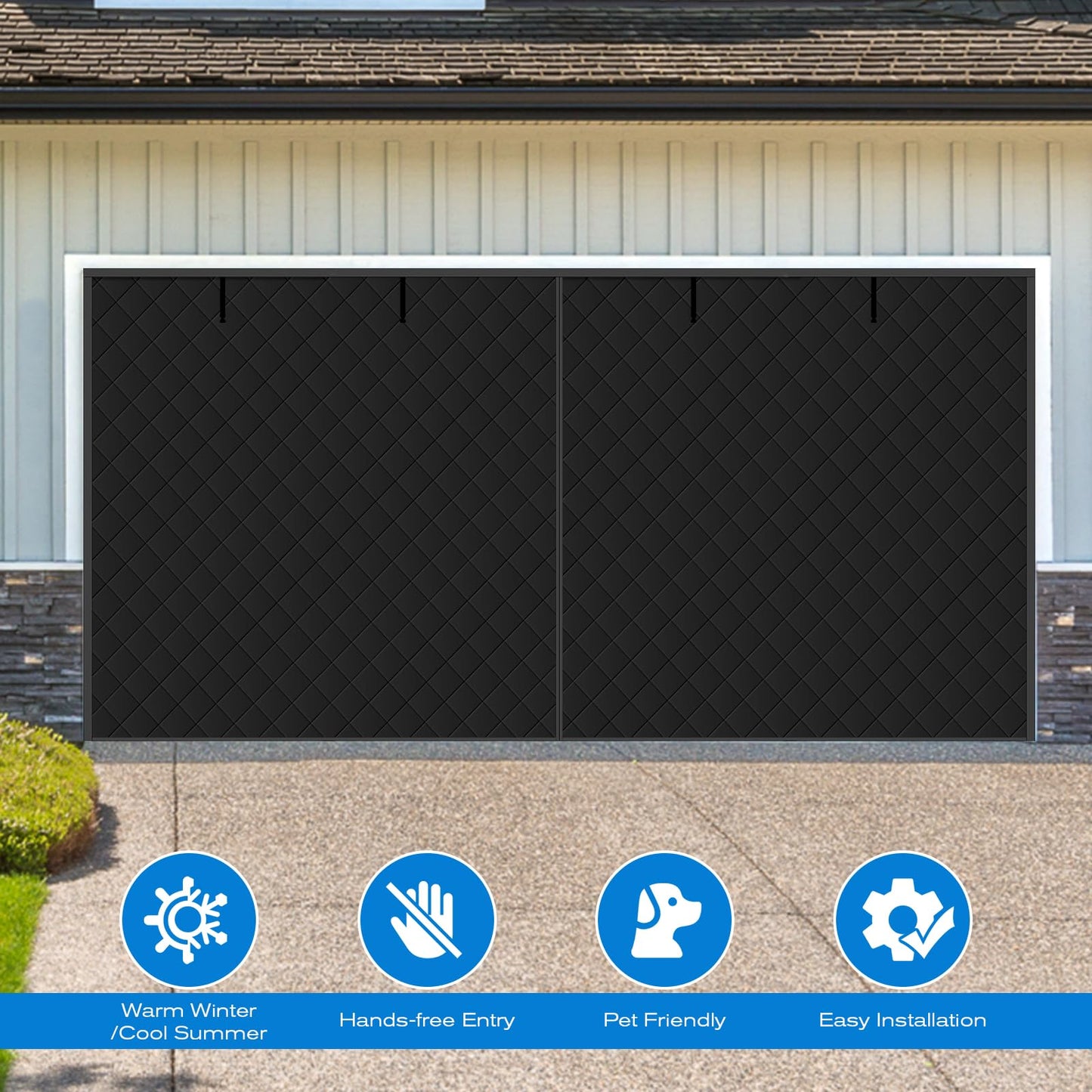 Magnetic Garage Door Curtain for Winter, 16x7ft Door Insulation Kit for Car Garage, Thermal Insulated Doorway Screen Cover Black Waterproof Windproof Thicken Polyester Oxford Fabric