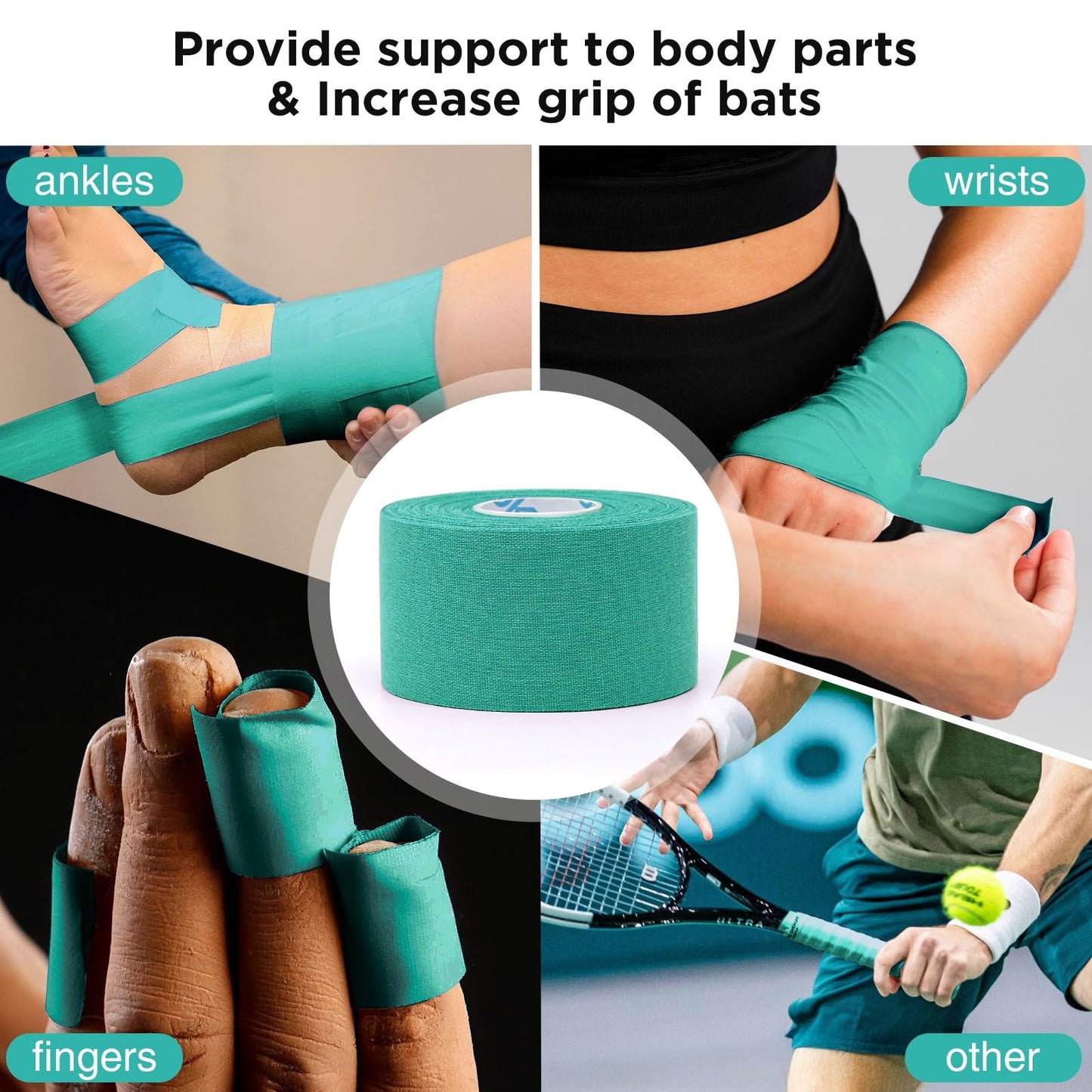 OK TAPE 4 Rolls Athletic Tape, Sports Tape for Injuries, Rigid, Easy Tear Medical Tape, Wrist Tape, No Sticky Residue | Secure Ankle, Finger, Knee- 1.5inch x 15yards (Teal Blue)