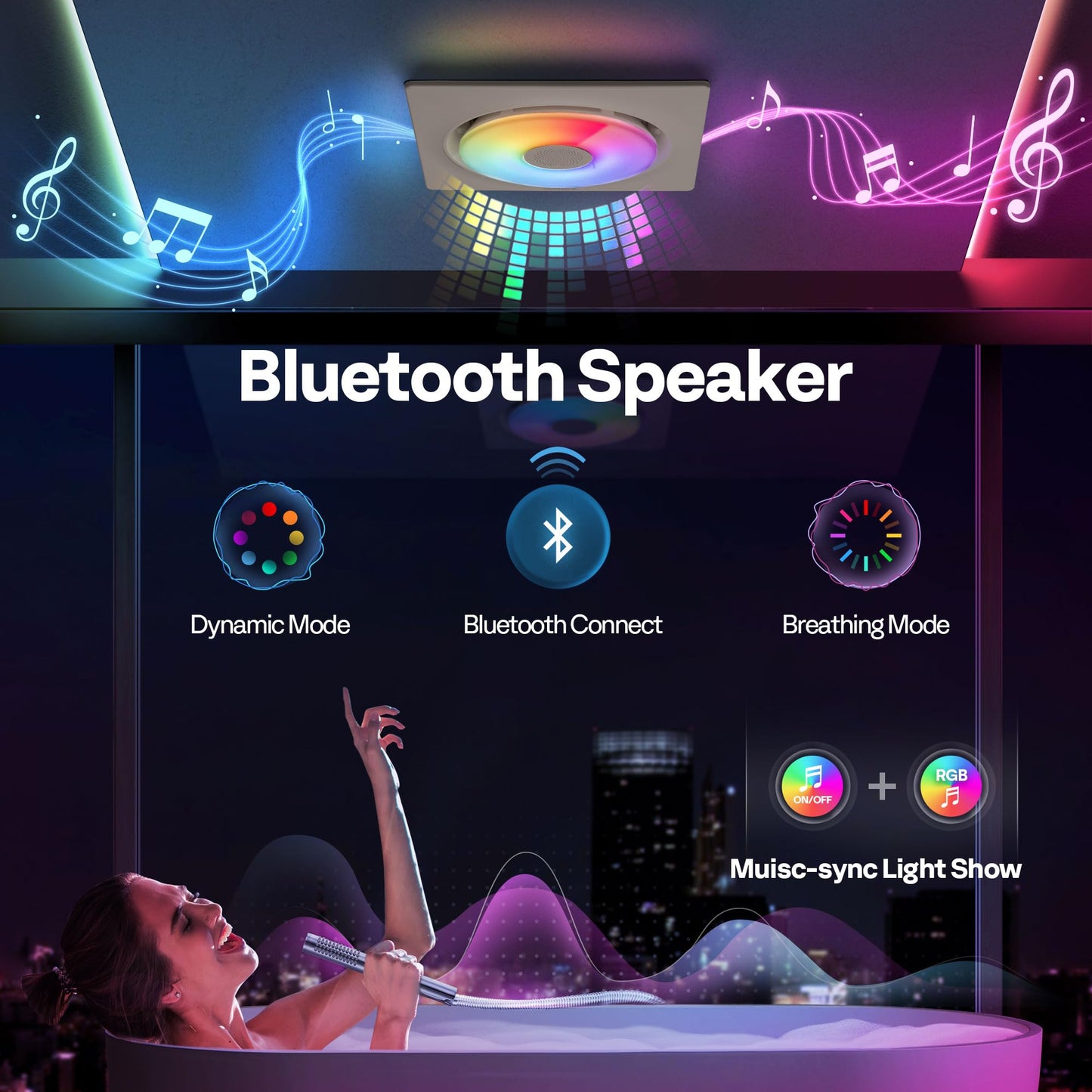VIVOHOME Bathroom Exhaust Fan with RGB Light & Humidity Sensor (160-110-50CFM) & Bluetooth Speaker - 2700K/4000K/5700K LED Light, EC Motor Retrofit Bath Fan, No Attic Access Needed