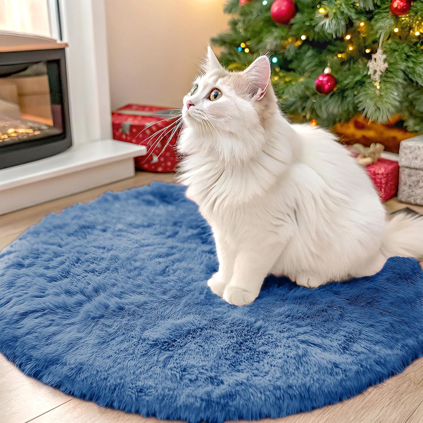 OLANLY Blue Round Area Rug - Soft, Fluffy, Machine Washable 2 ft Circle Carpet for Bedroom & Nursery Decor
