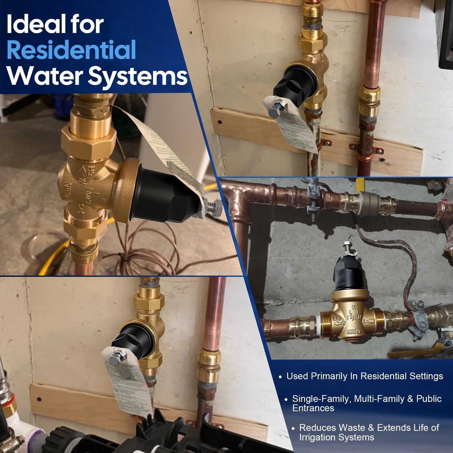 1-NR3XLDU 1" Pressure Reducing Valve with Double Union FNPT Connection Replace Zurn Wilkins Water Pressure Regulator for Home, Adjustable 15–75 PSI for Residential Main Water Lines