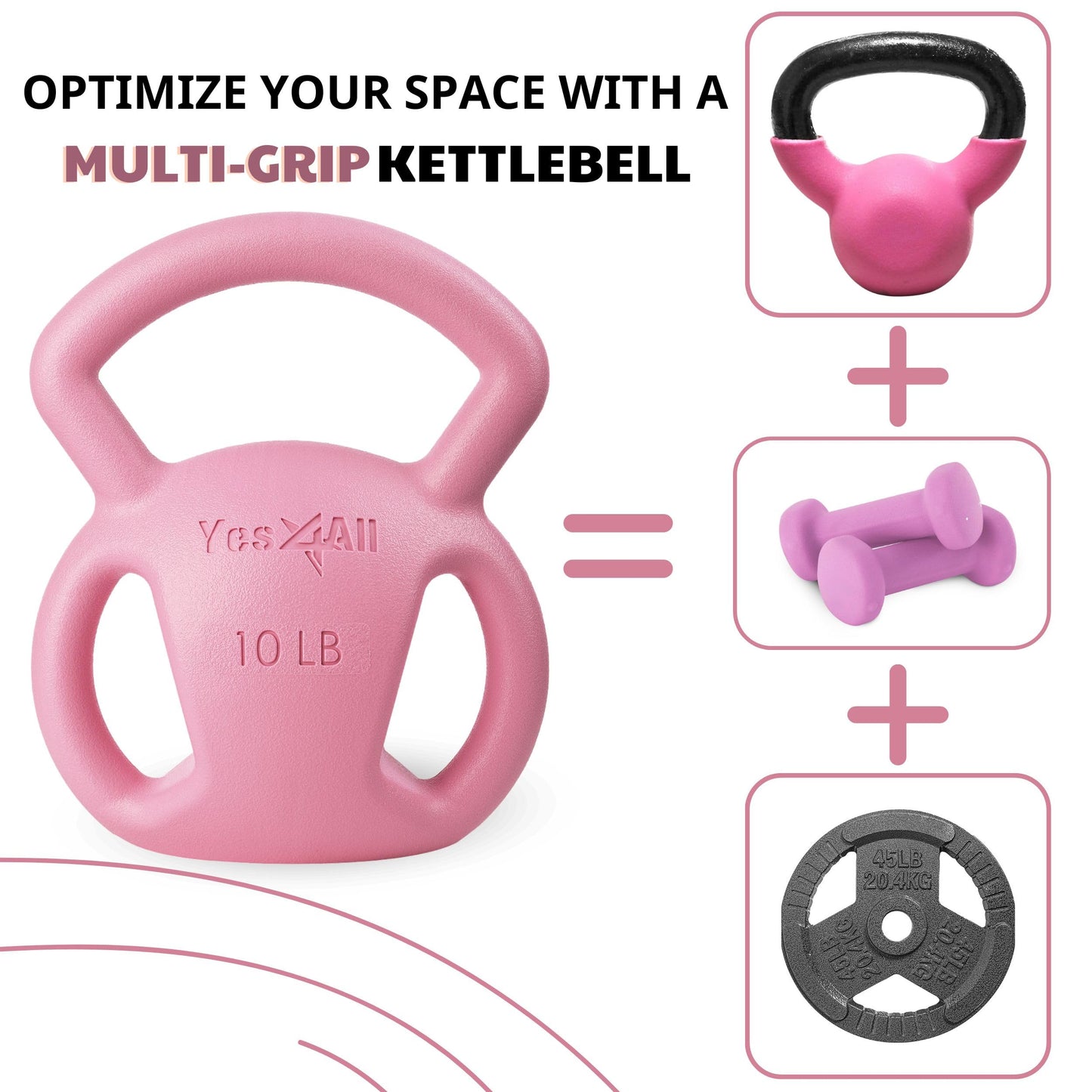 Yes4All Kettlebell Set, Strength Training Kettlebells for Women, Wide Multi-grip Textured Handle for Home Gym Exercises & Full Body Workout (10 + 15lbs)