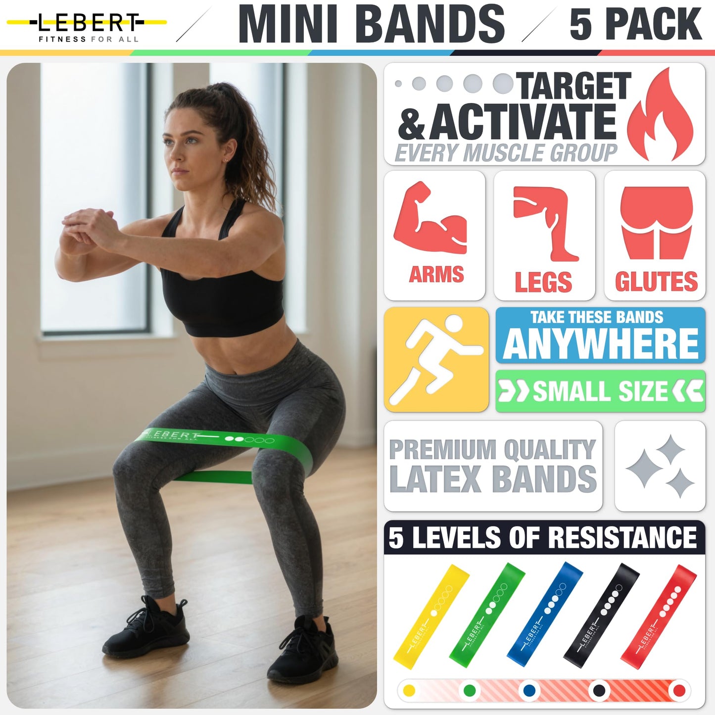 Lebert Fitness Mini Band Resistance Band Loop Exercise Bands Set of 5