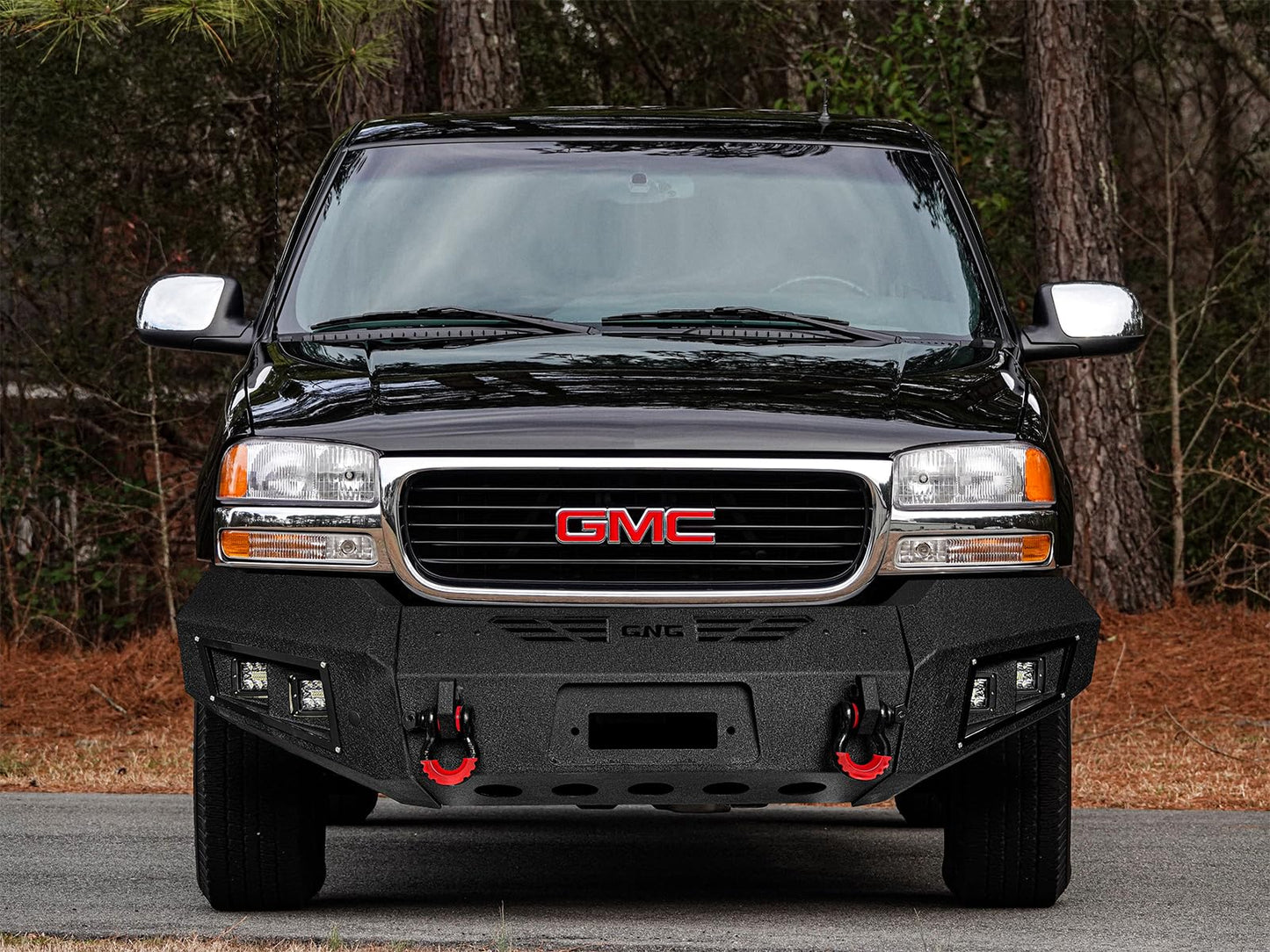 LUYWTE Steel Front Bumper With Winch Plate&Lights For 2003-2006 GMC Sierra 1500(Black Texture)