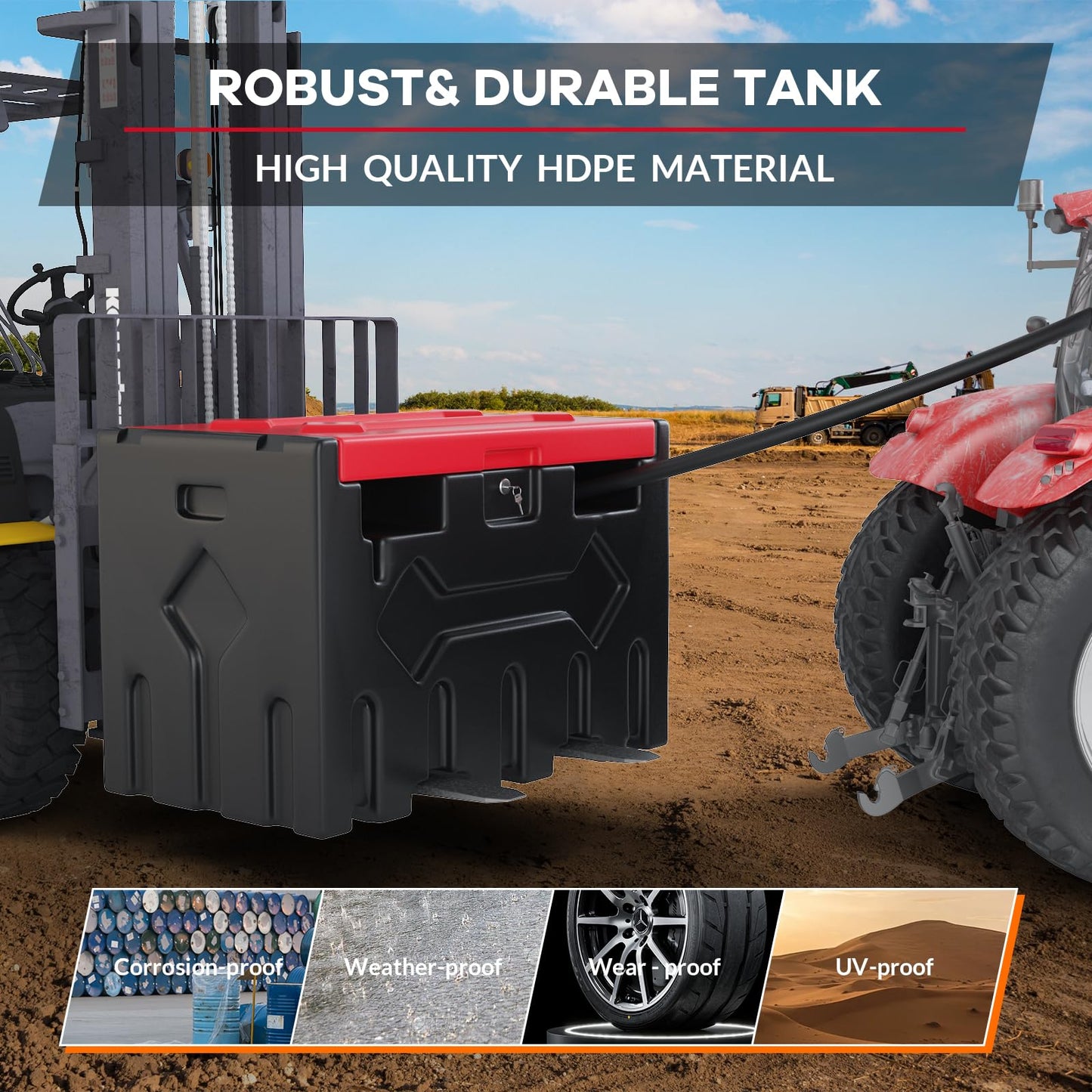 52 Gallon Portable Diesel Fuel Tank with 12V Pump, Auto Shut-Off Nozzle, 15Ft Hose & 360° Swivel, Heavy-Duty HDPE Diesel Transfer Tank for Trucks, Farm, Generator, Construction - Red Cover