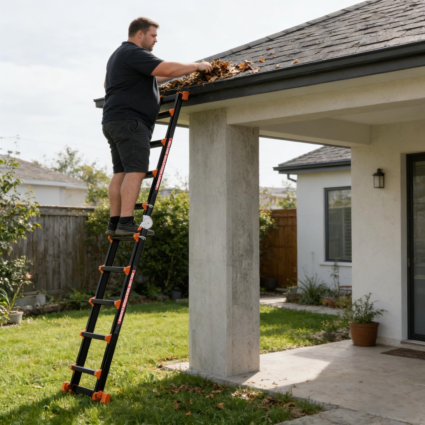 KOLL LINK Ladder 17FT,Multi Position 5 Step Ladder Extension, Anti-Slip A Frame Folding Ladder with Removable Tool Tray, 330lbs Adjustable Telescopic Aluminum Ladders for Stairs Home Indoor Outdoor