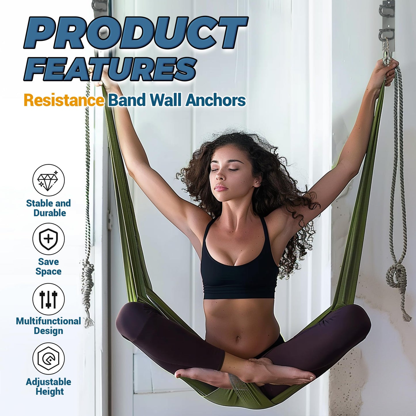 ECOTRIC Resistance Band Wall Anchors, 3 Set Workout Wall Mount Hooks for Body Weight Strength Training Yoga, Home Gym