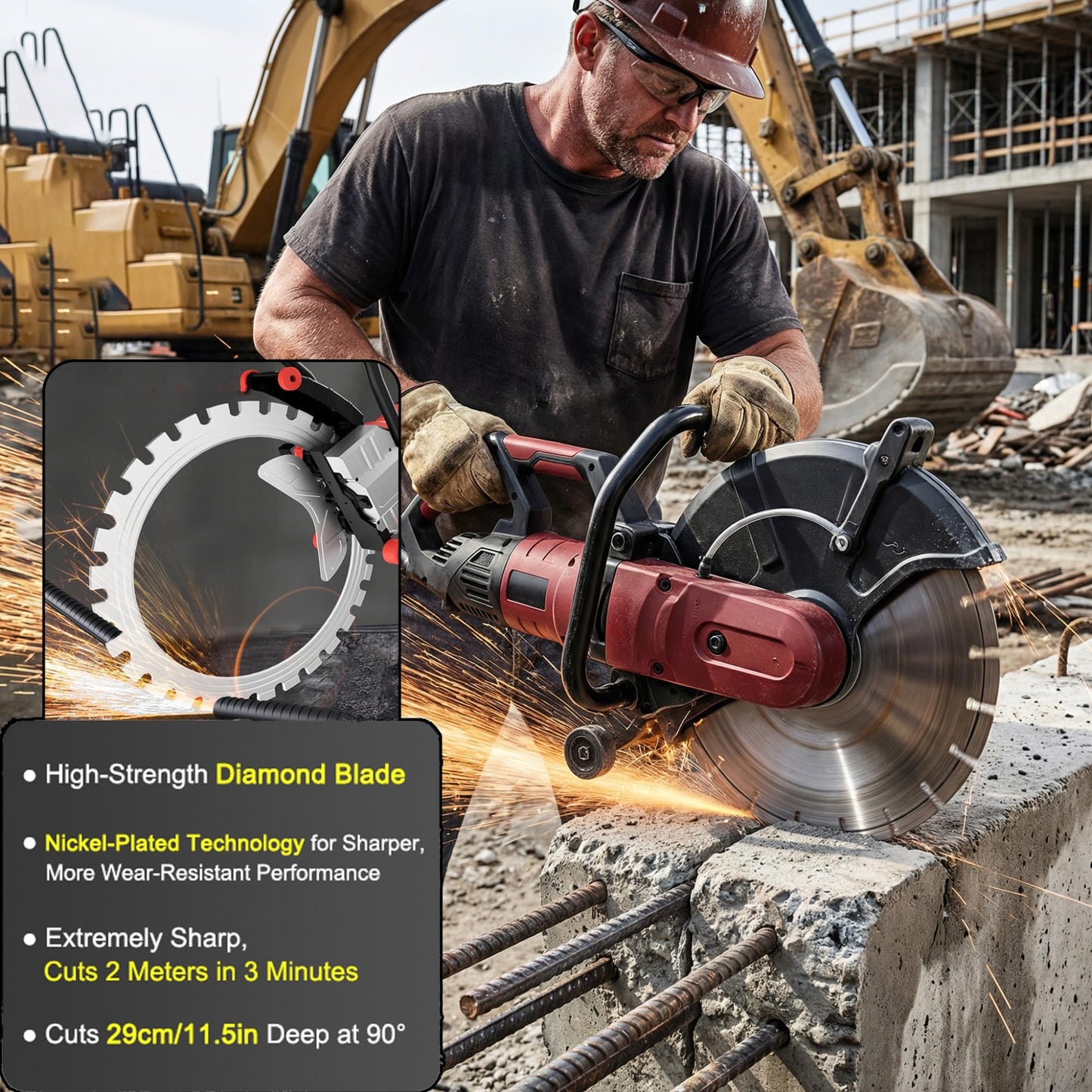 Electric Concrete Saw 16 In, Toroidal Electric Concrete Saw Cutting Machine, With an Intelligent Water Pump for Reinforced Concrete, Ceramic Tiles, Red Brick Walls(8090W)