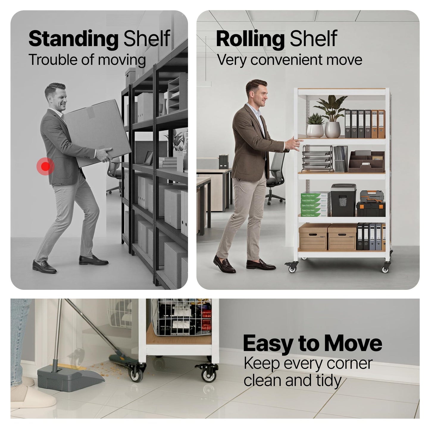 HOMEDANT House 48.1" 5-Tier Metal Rolling Cart Shelf Rack Casters Heavy Duty Laminated Wheel Shelving Unit Adjustable Utility Storage Shelves Shelf Kitchen Garage White 1Pack